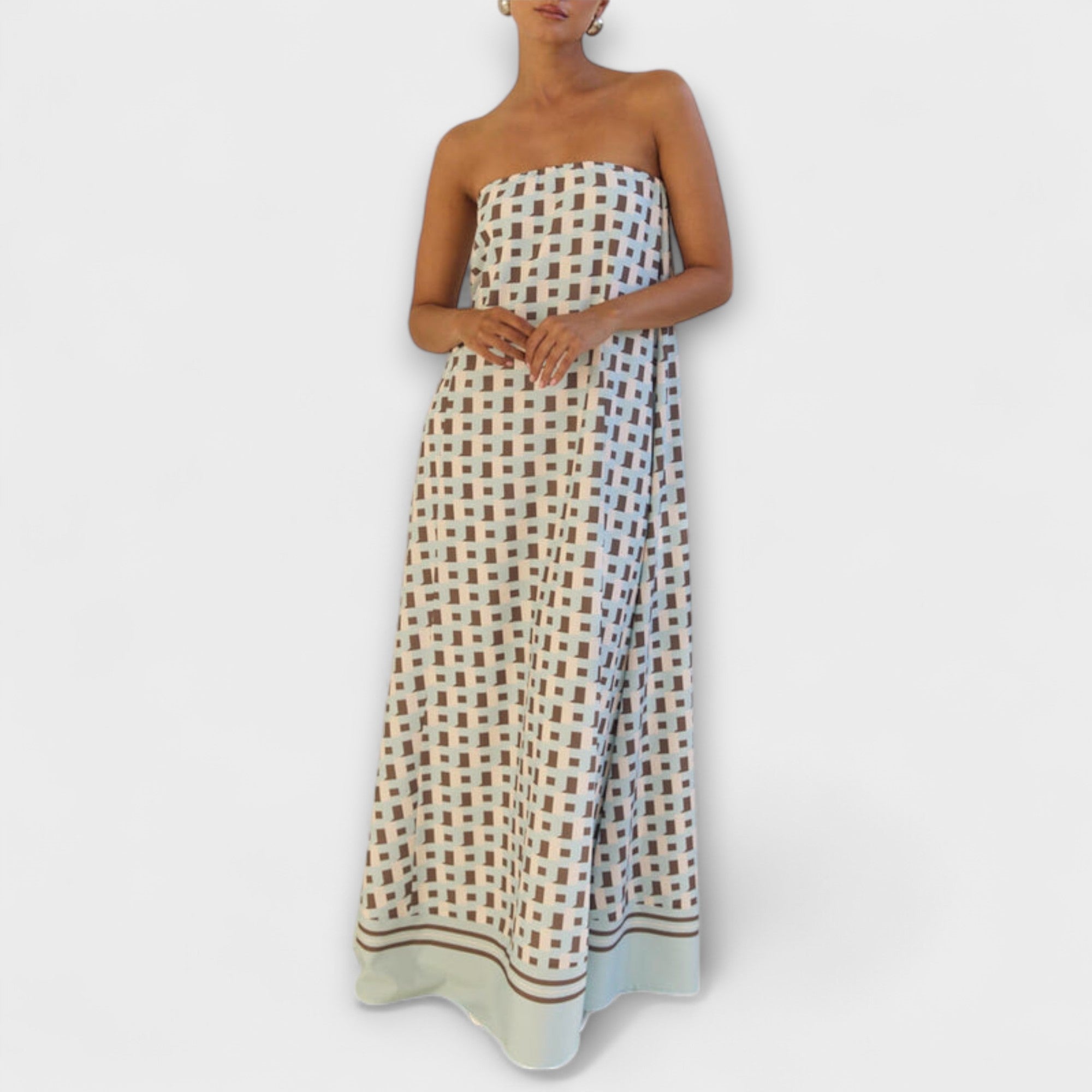 Hazel - Unik Geometrisk Off-Shoulder Maxi Klänning