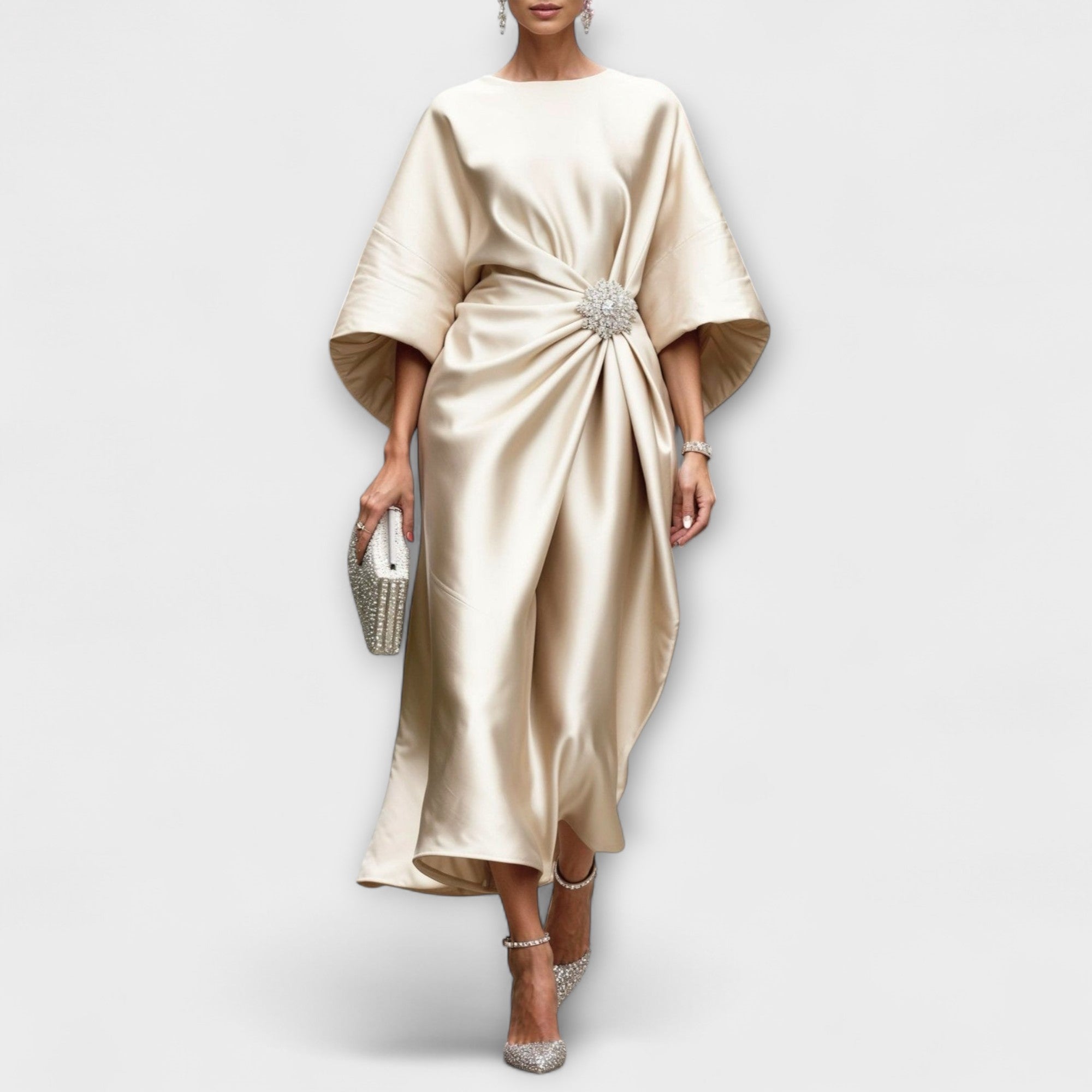 Luxe Shimmer Satin Lång Klänning