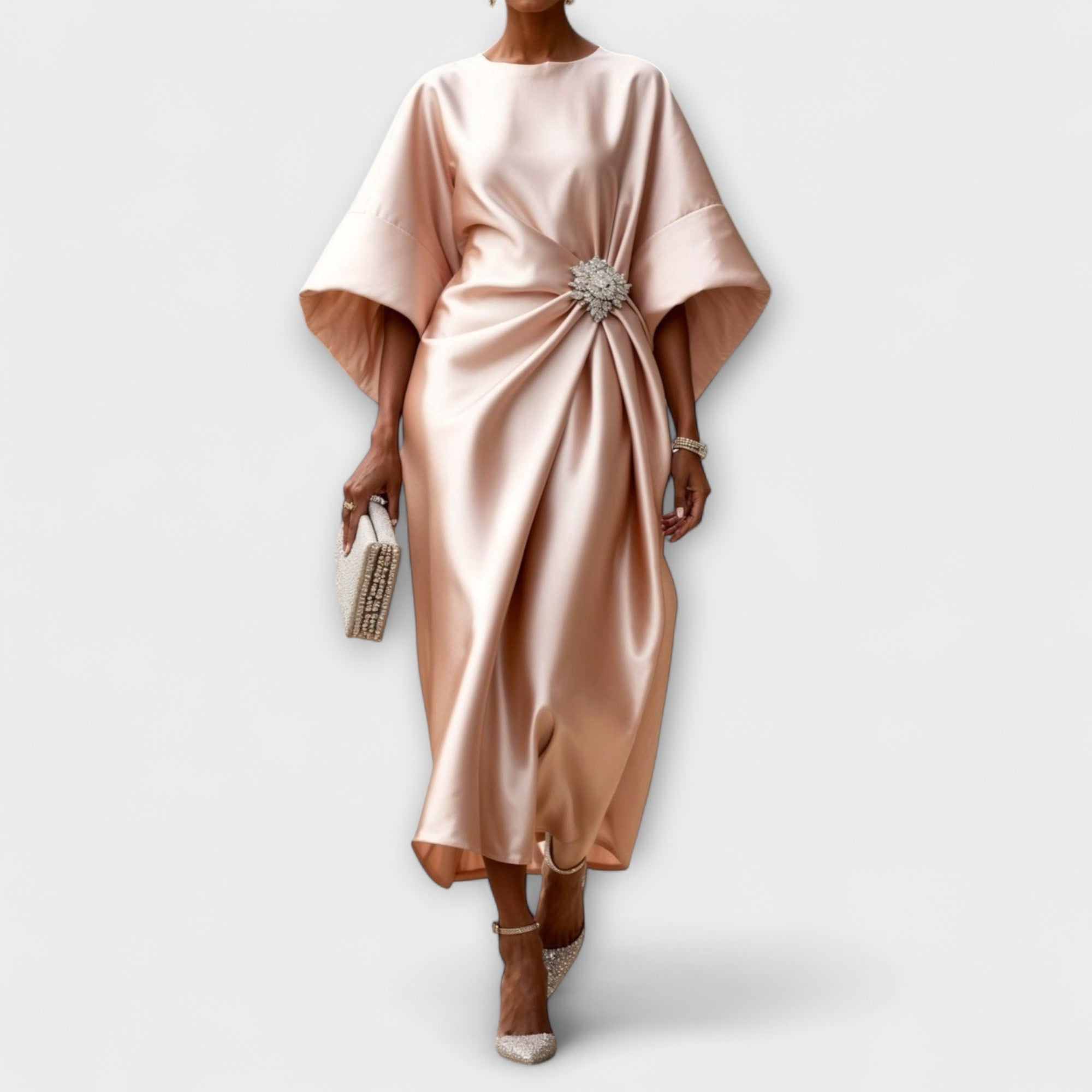 Luxe Shimmer Satin Lång Klänning
