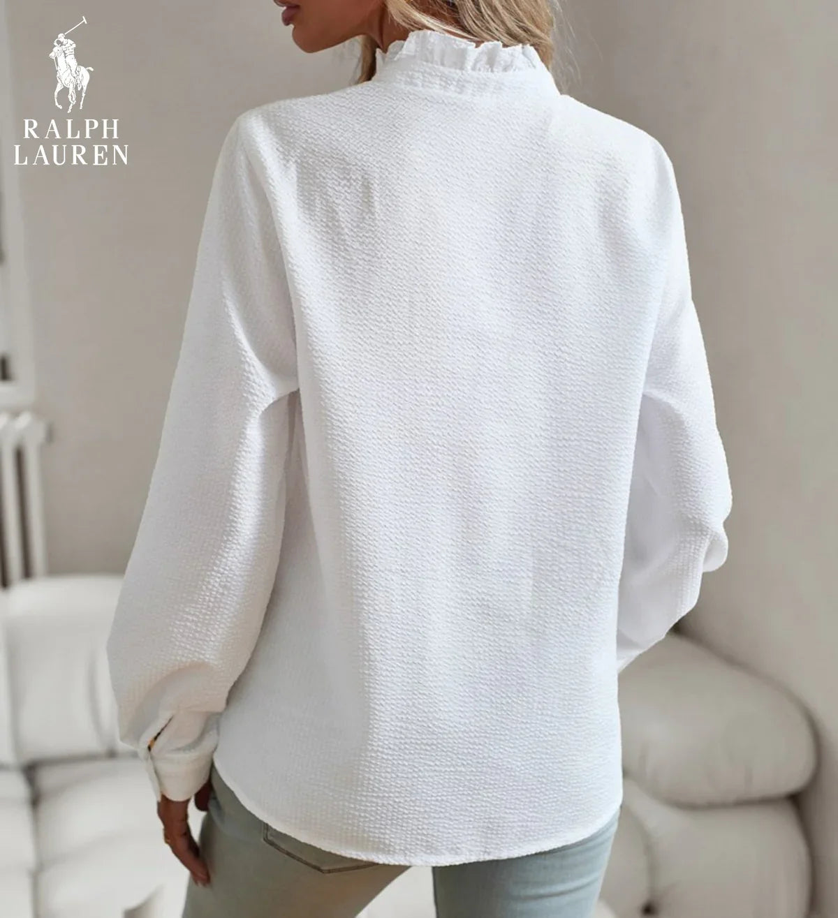 R. Lauren Ruffled Button-Up Shirt – Mjuk Texturerad Passform