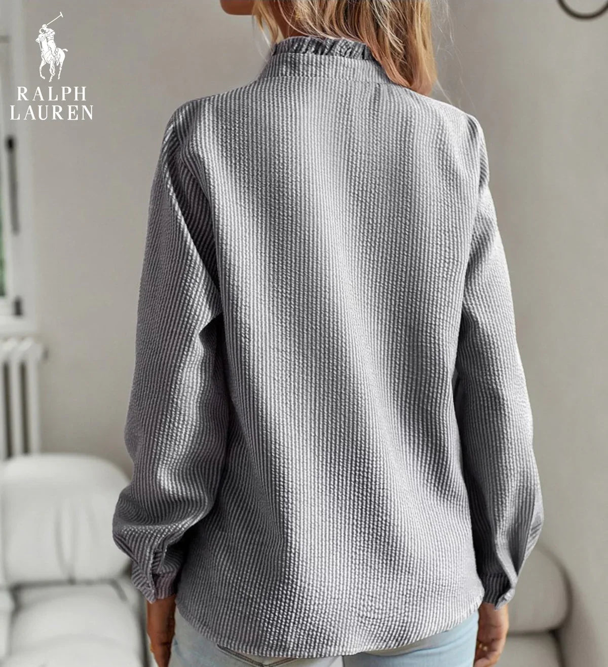 R. Lauren Ruffled Button-Up Shirt – Mjuk Texturerad Passform