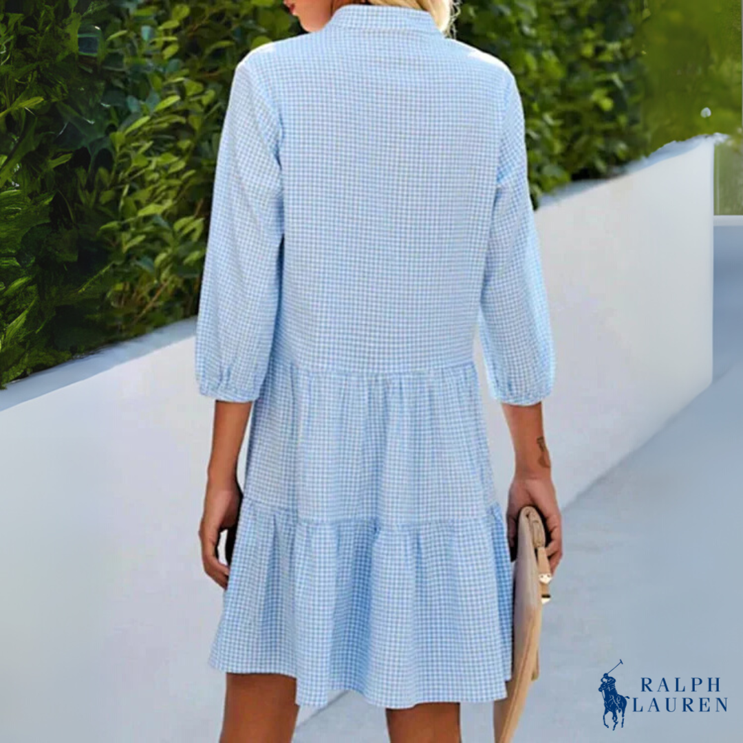 Sommarklänning Gingham V-ringad Knappklänning av R. Lauren