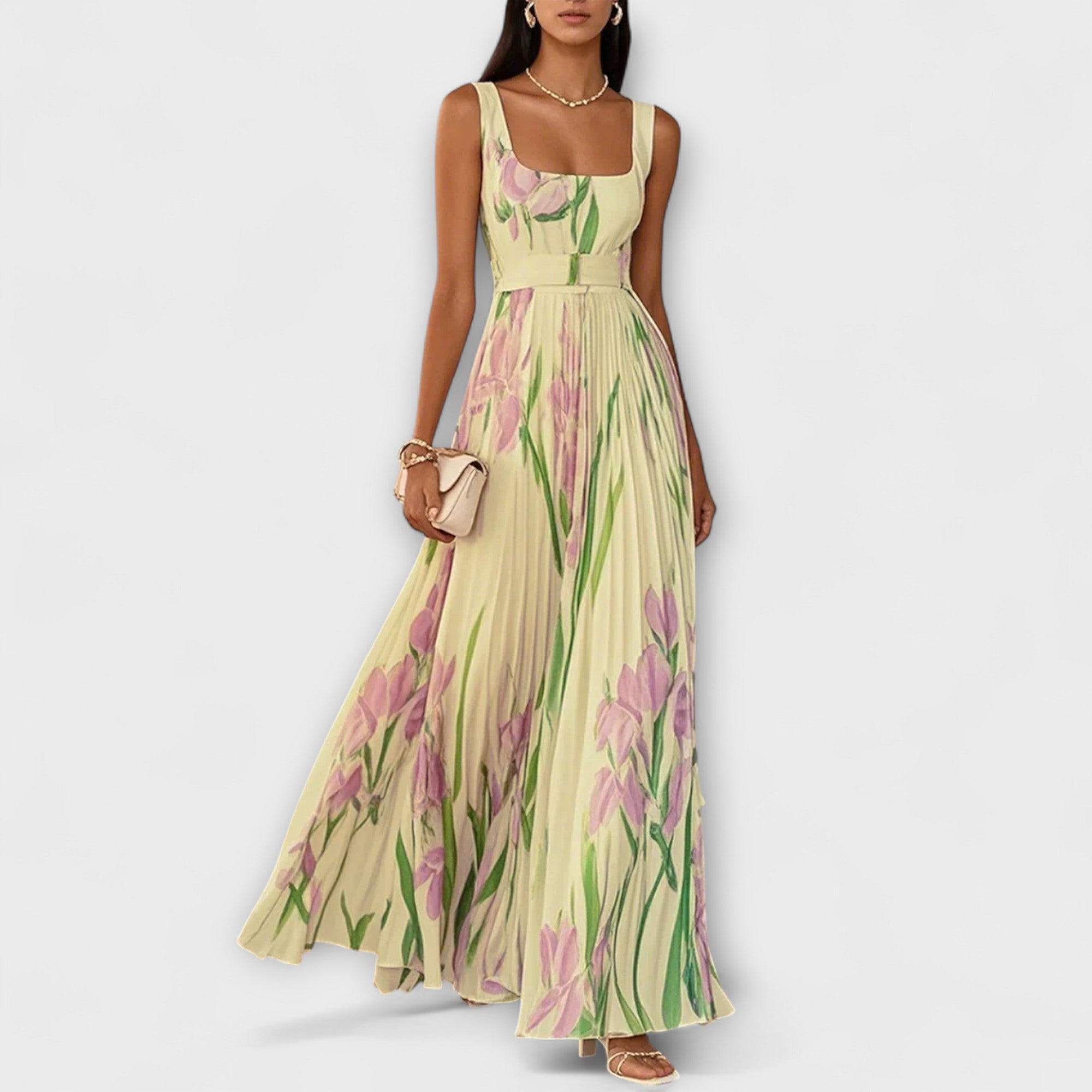 Faldig Blommig Chiffon Maxiklänning
