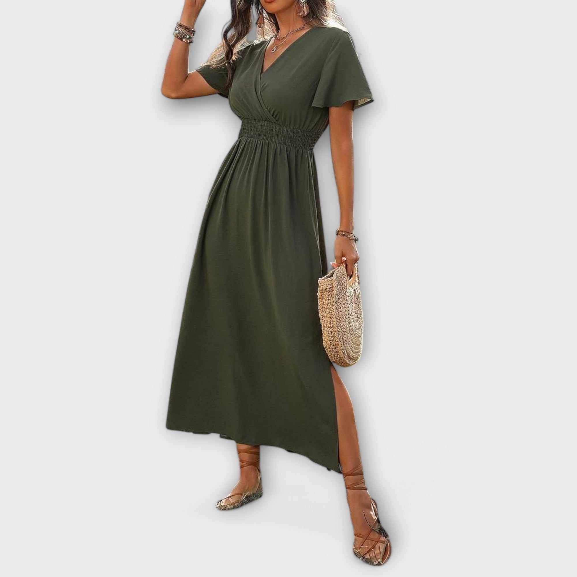 Heather - Elegant Boho Klänning med V-ringning och Långa Ärmar