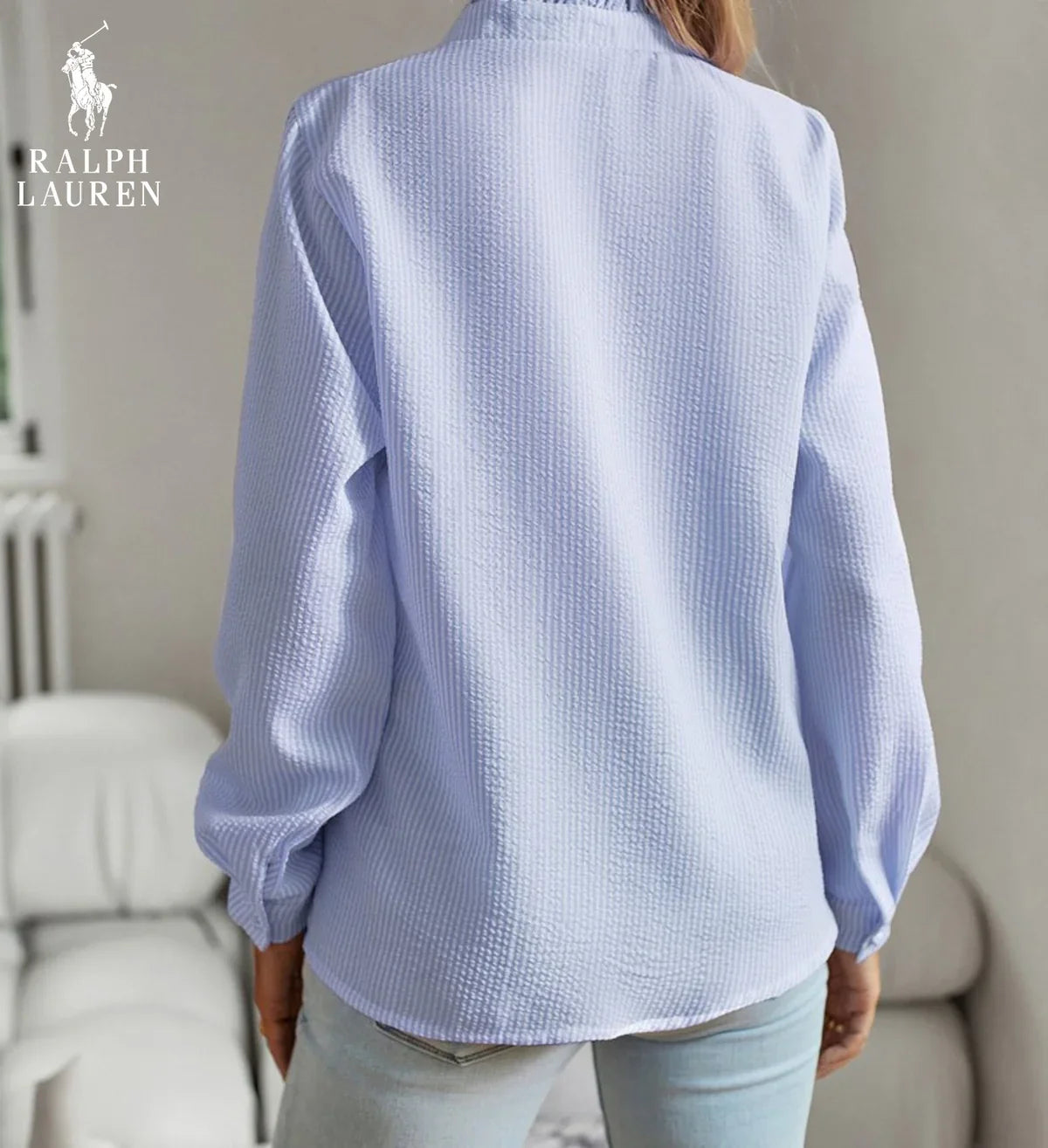 R. Lauren Ruffled Button-Up Shirt – Mjuk Texturerad Passform
