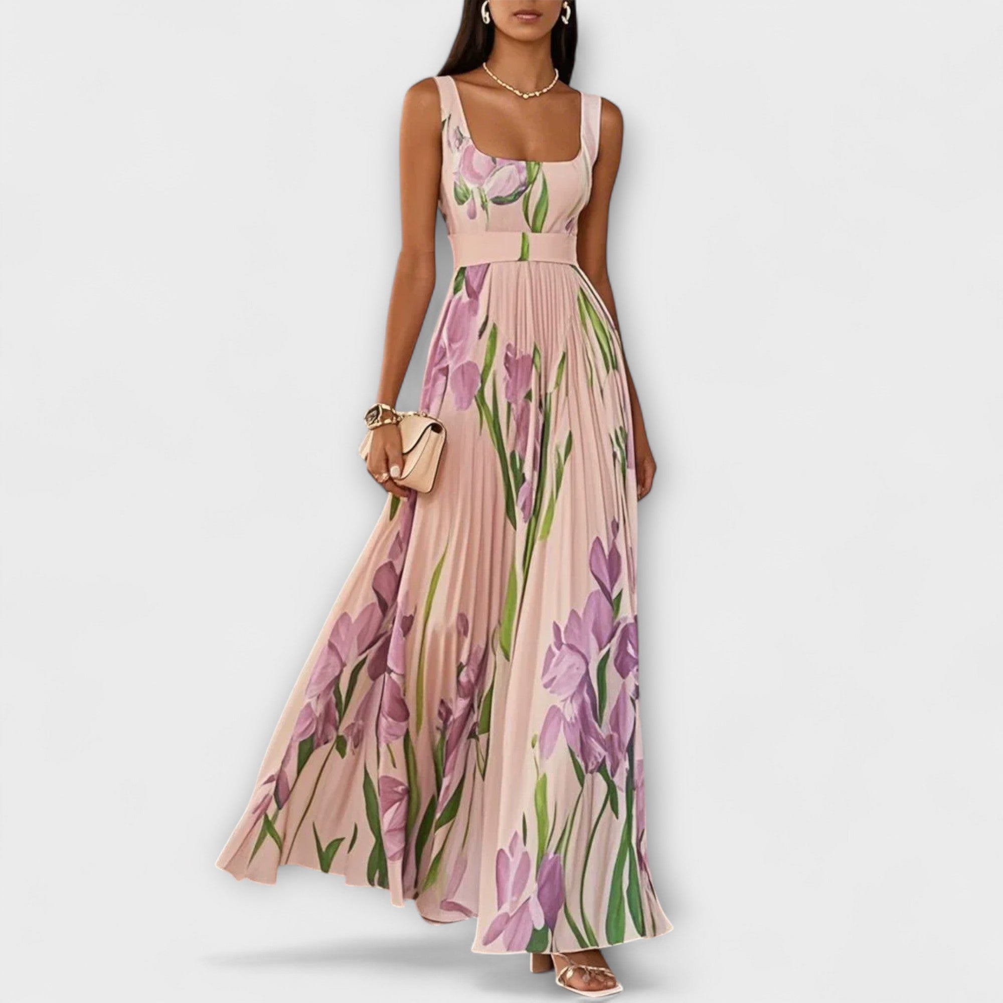 Faldig Blommig Chiffon Maxiklänning