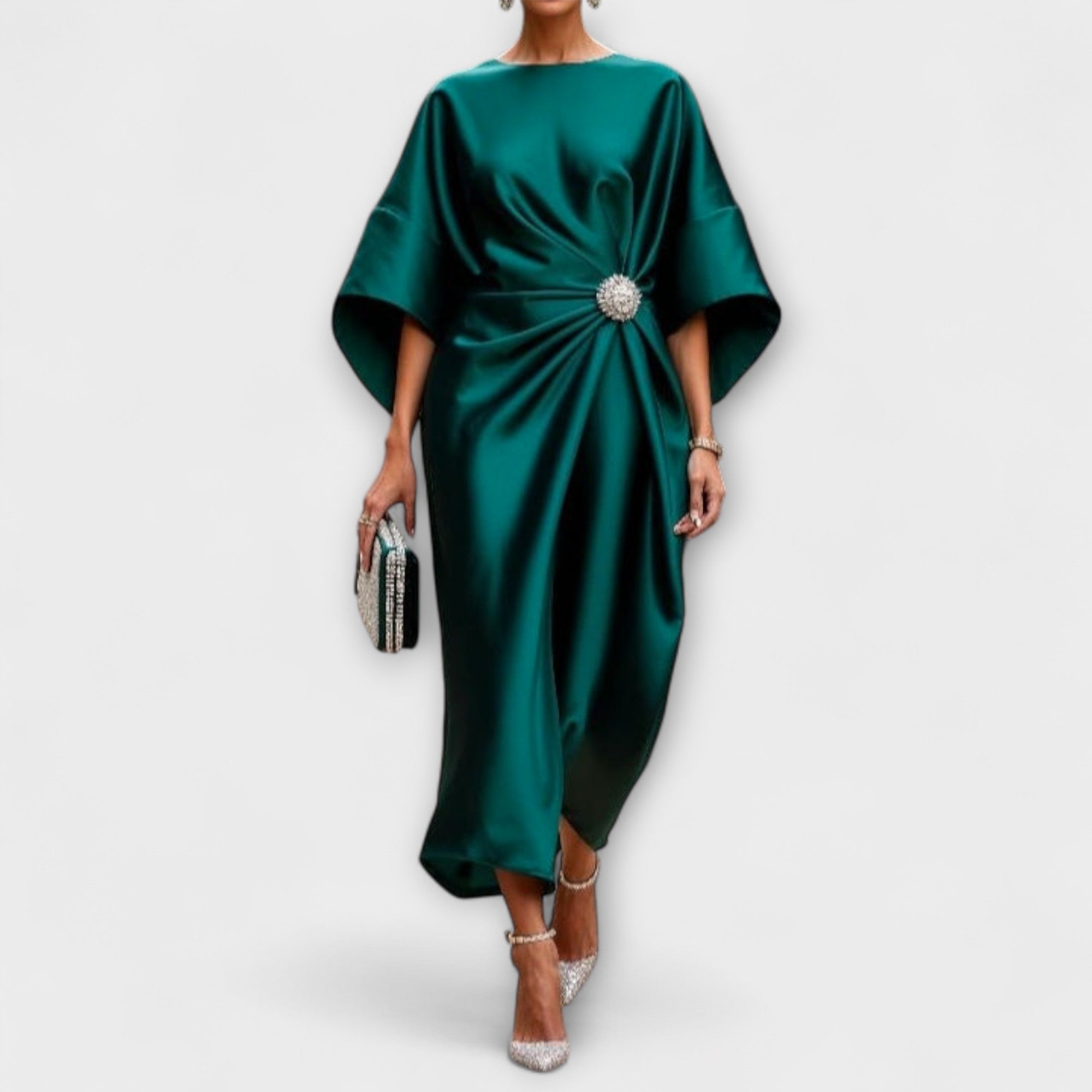 Luxe Shimmer Satin Lång Klänning