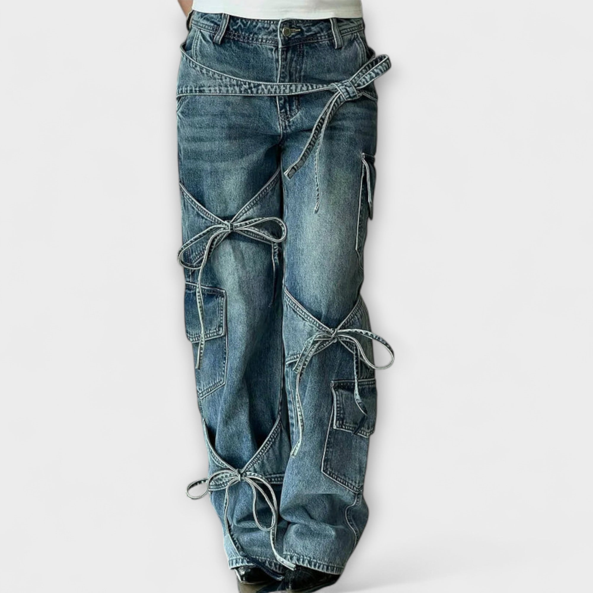 Paloma - Utility Denim Jeans med Knutdetalj