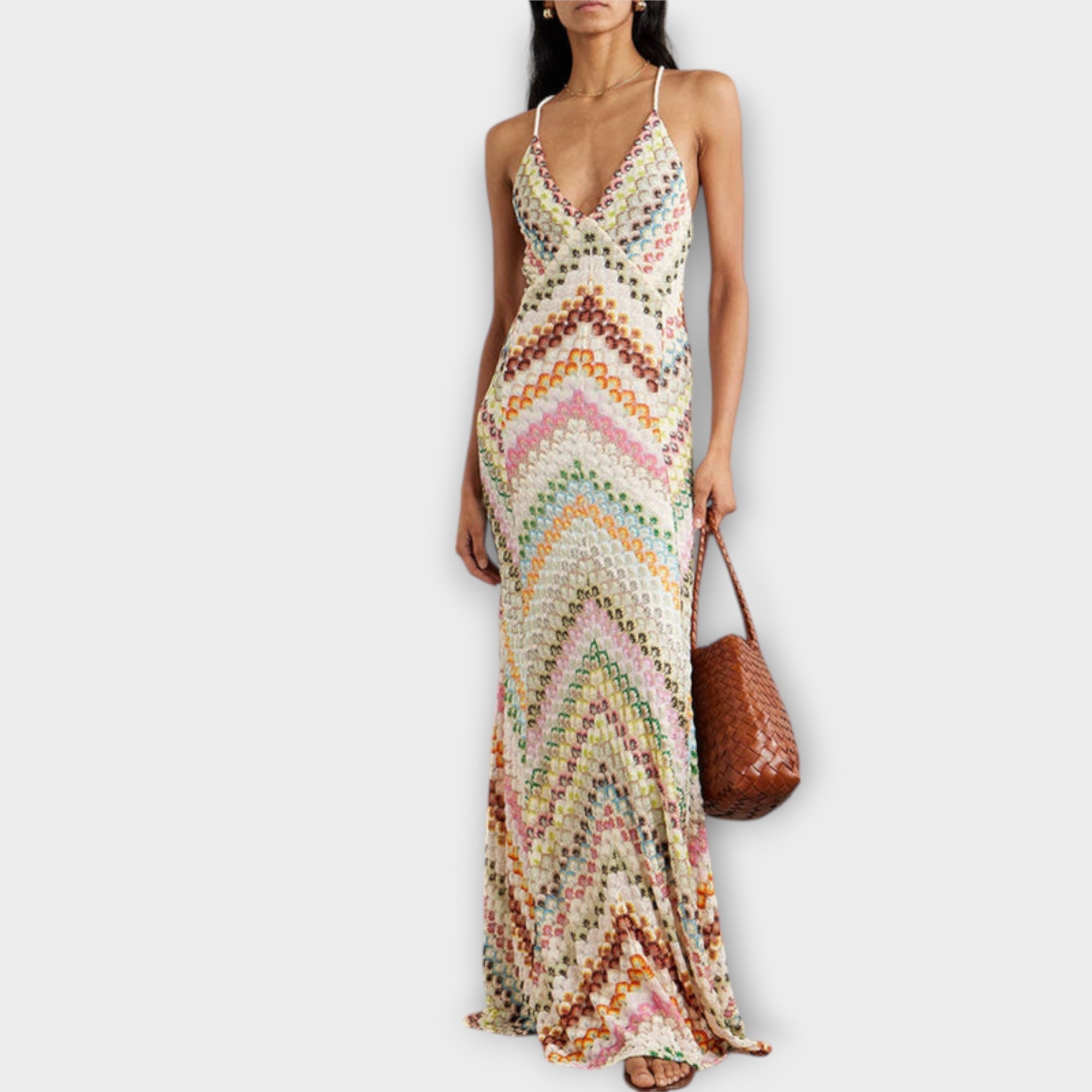 Remi - Missoni Färgglad Houndstooth Mönster Maxi Klänning