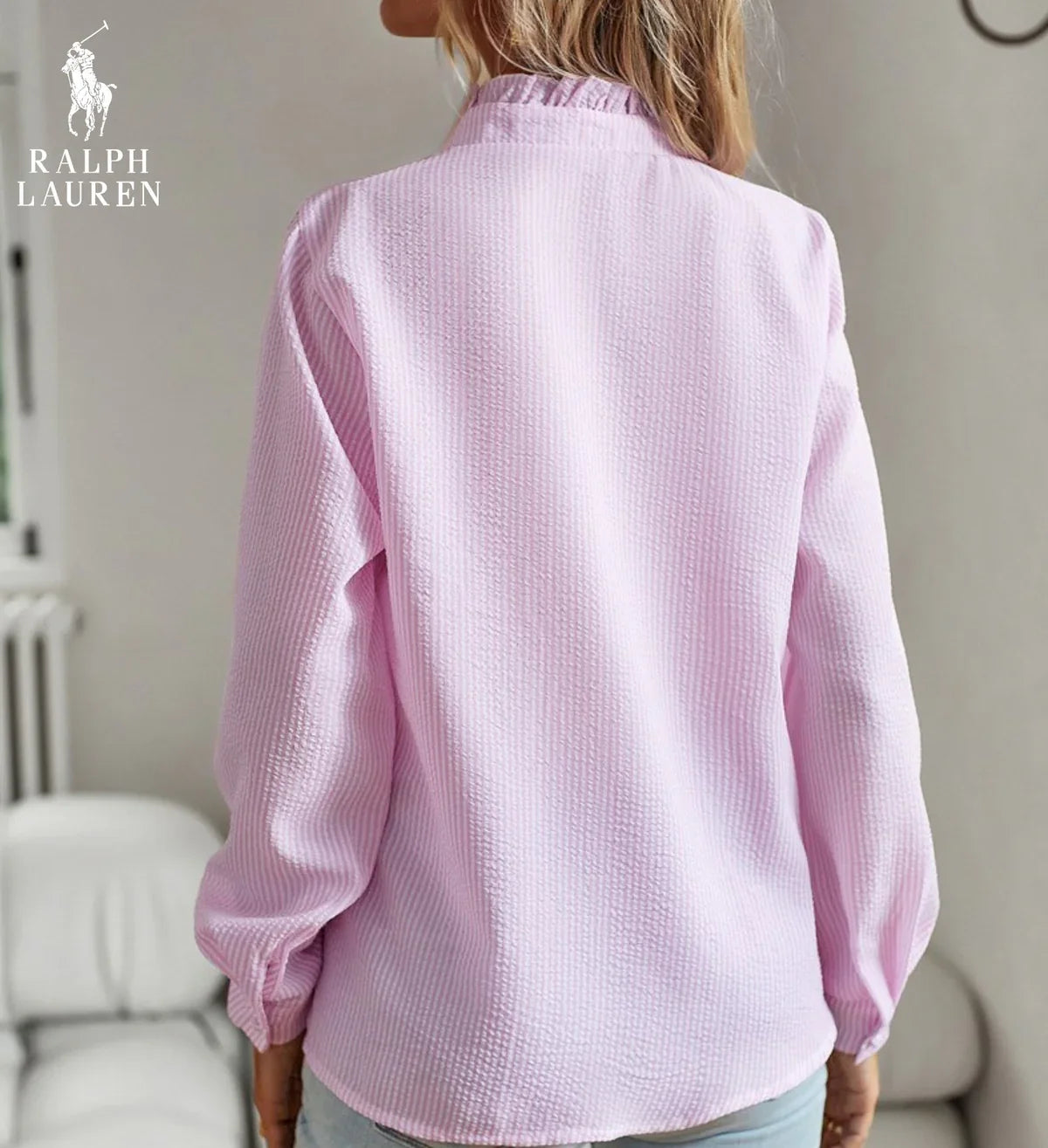 R. Lauren Ruffled Button-Up Shirt – Mjuk Texturerad Passform
