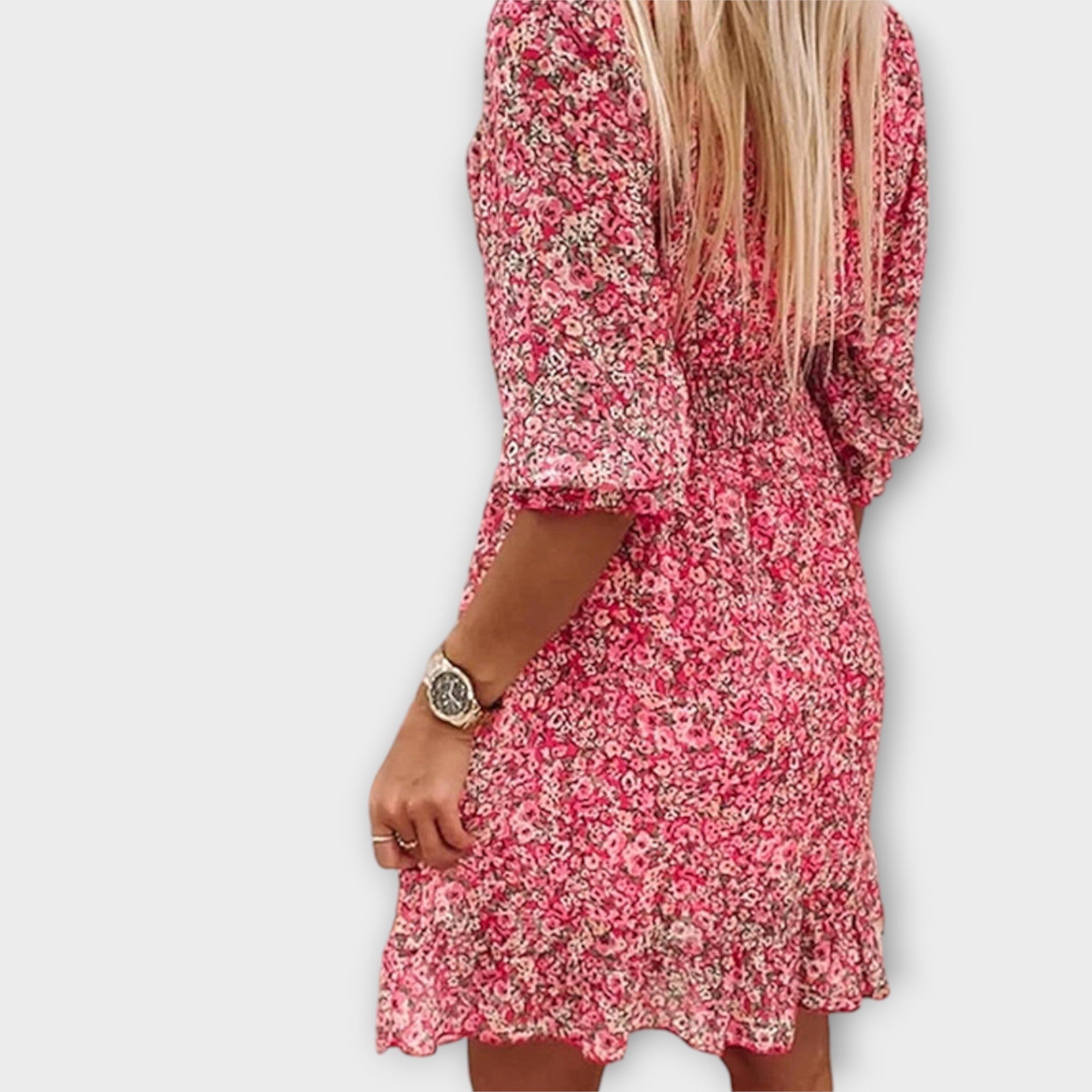 Blommig Puffärmad Klänning för Kvinnor