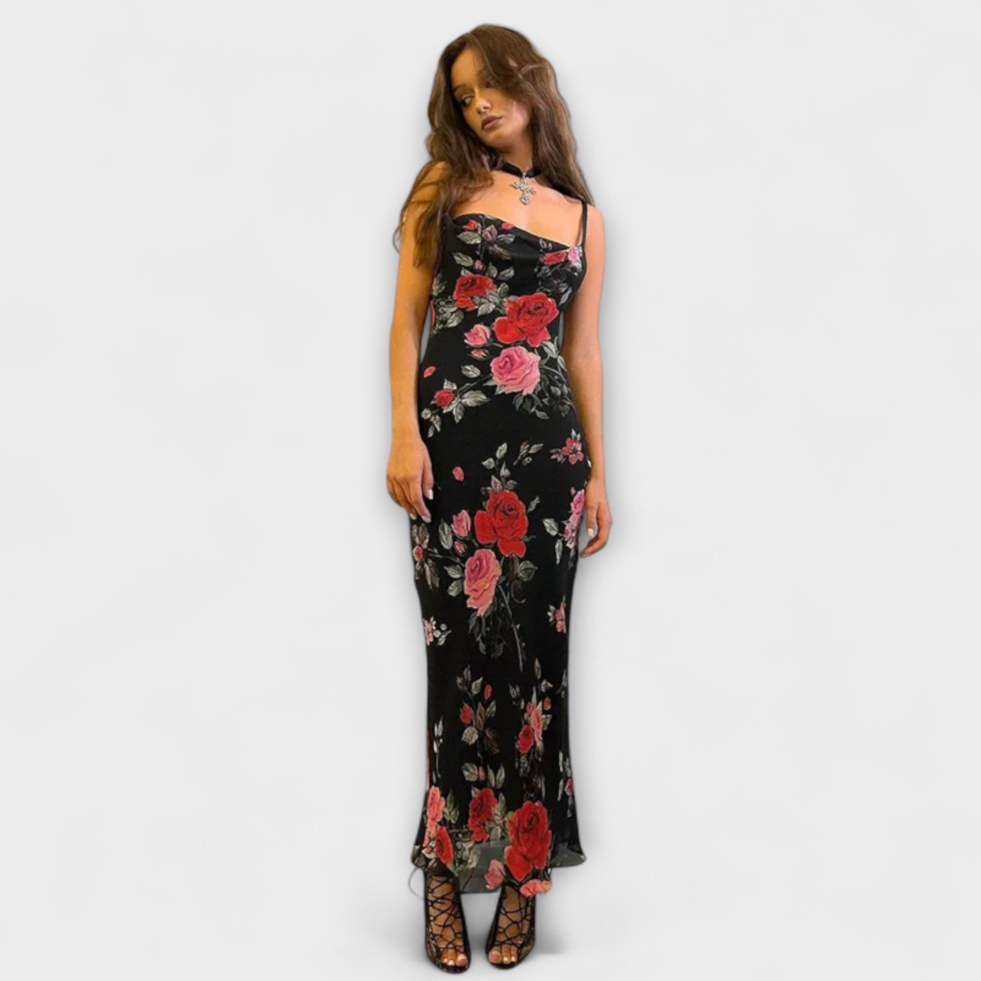Blommönstrad Spaghetti Strap Bodycon Klänning