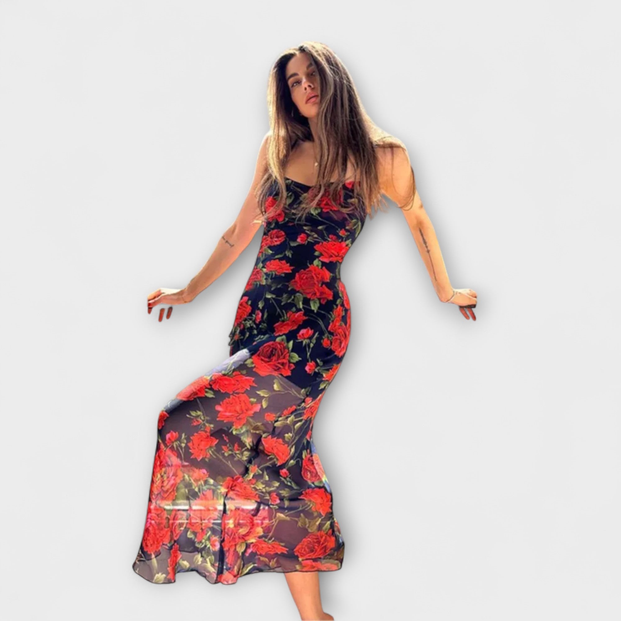 Blommönstrad Spaghetti Strap Bodycon Klänning