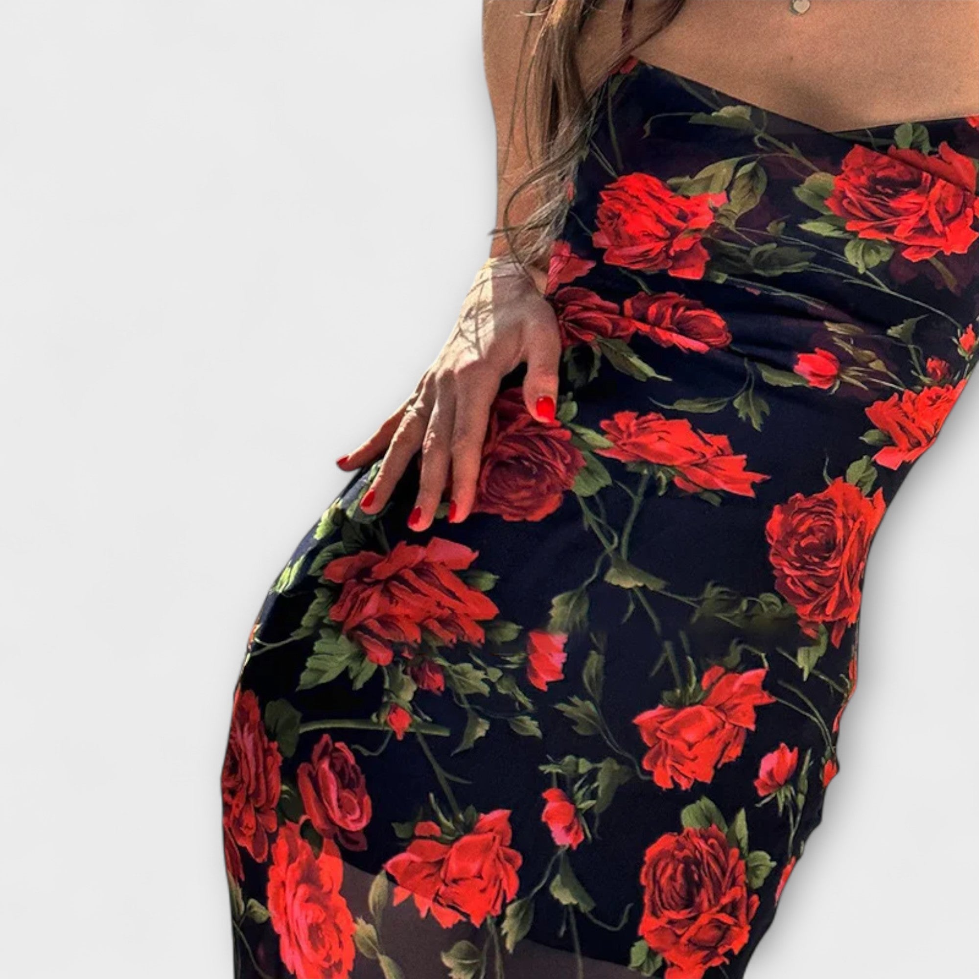 Blommönstrad Spaghetti Strap Bodycon Klänning