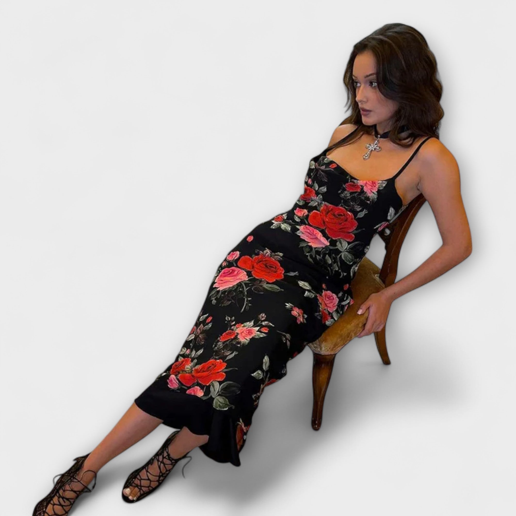 Blommönstrad Spaghetti Strap Bodycon Klänning
