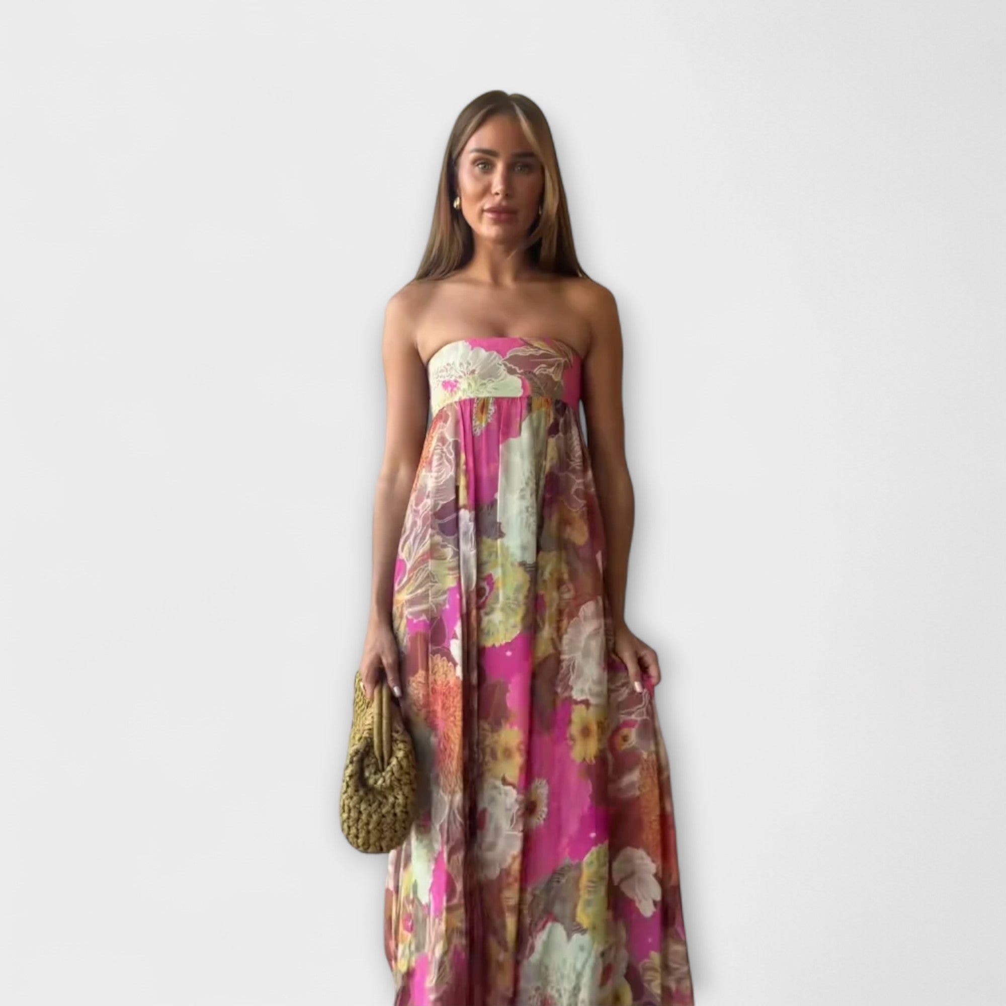 Chic Retro Strapless Plisserad Maxiklänning