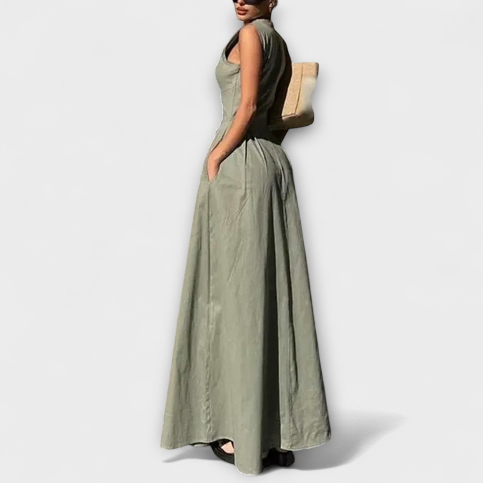 Ärmlös Plisserad Bodycon Midi Klänning