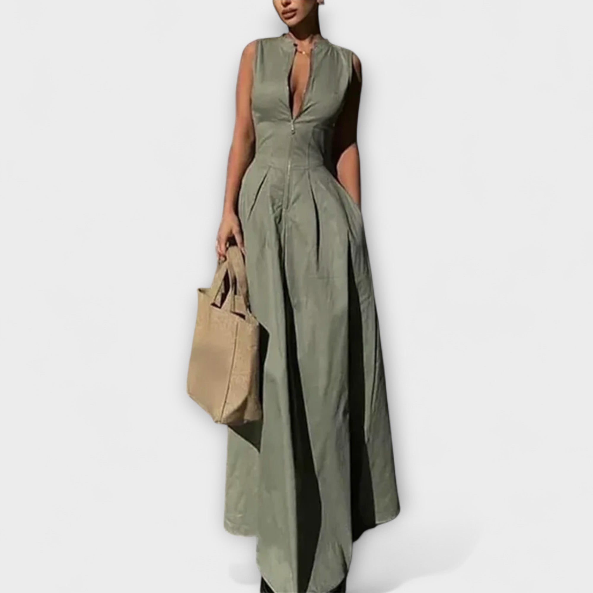 Ärmlös Plisserad Bodycon Midi Klänning