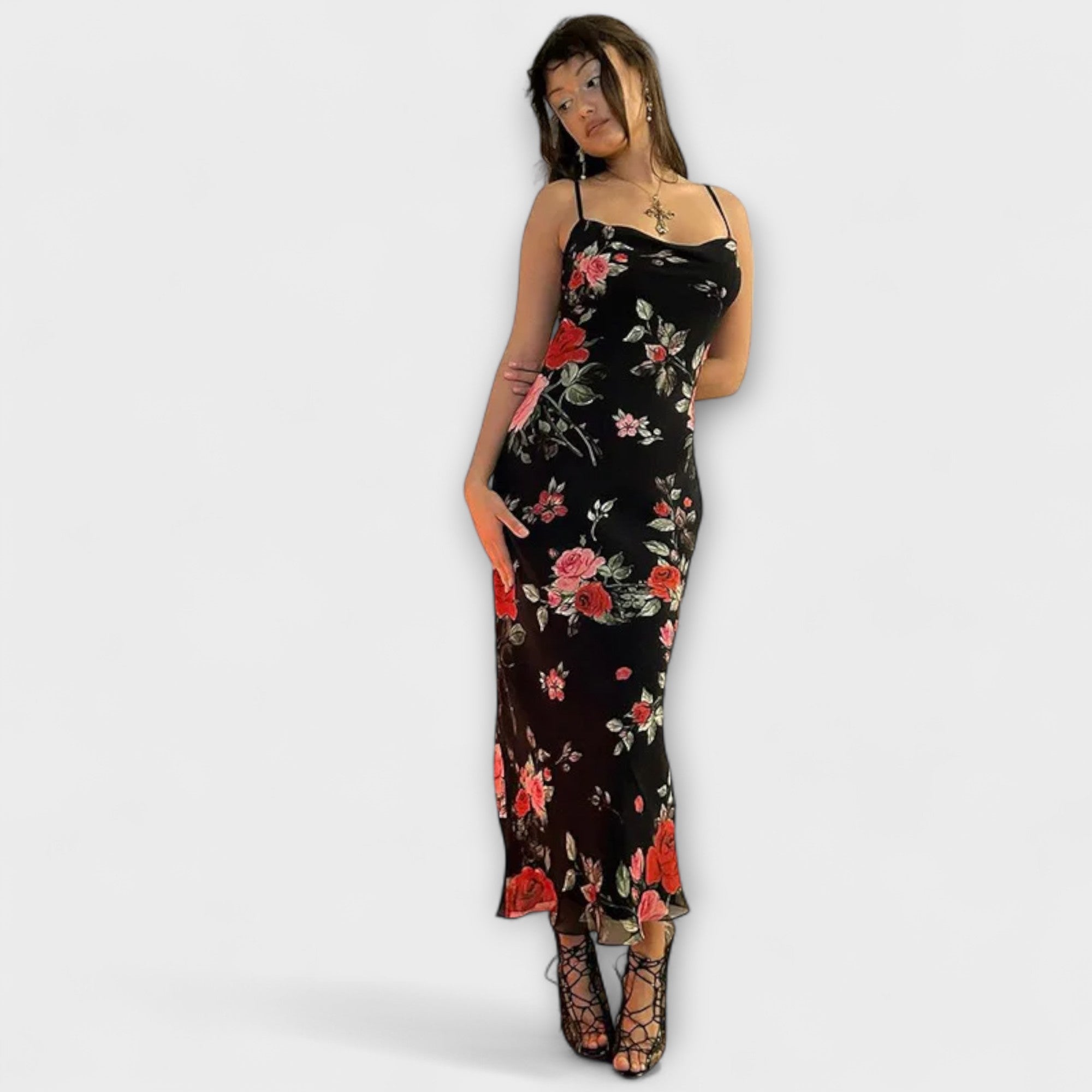 Blommönstrad Spaghetti Strap Bodycon Klänning