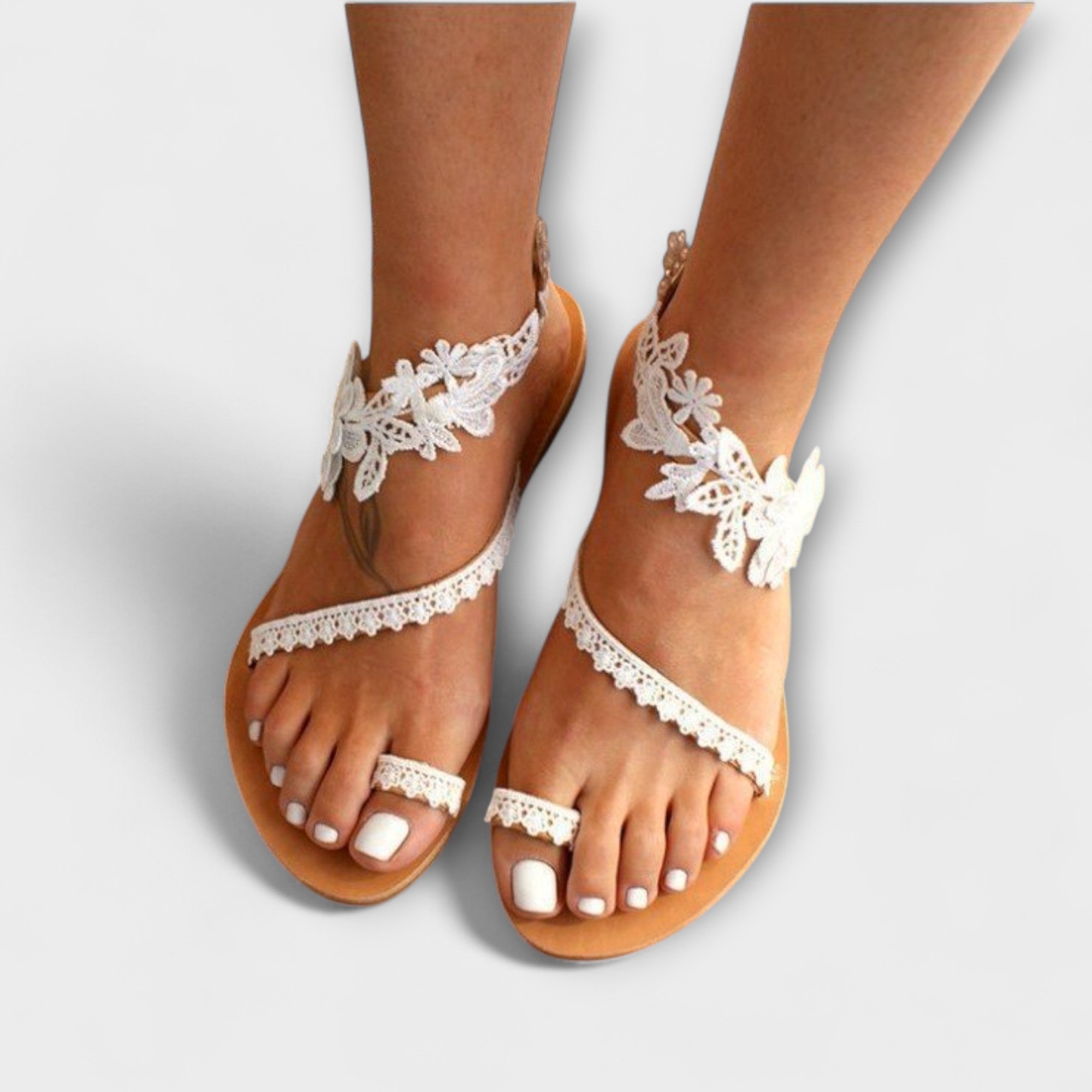 Boho - Bekväma Sandaler med Blommor & Ankelrem