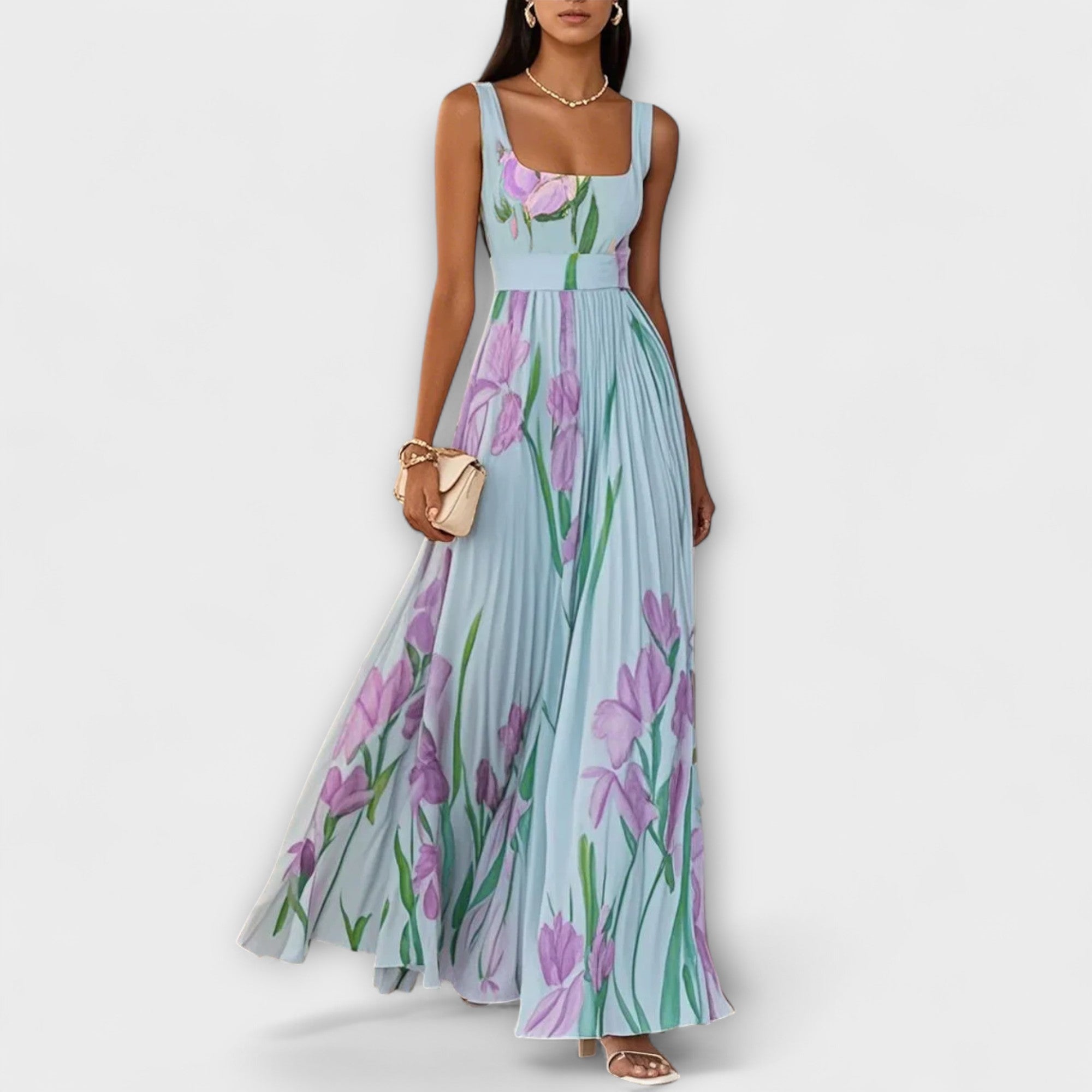 Faldig Blommig Chiffon Maxiklänning