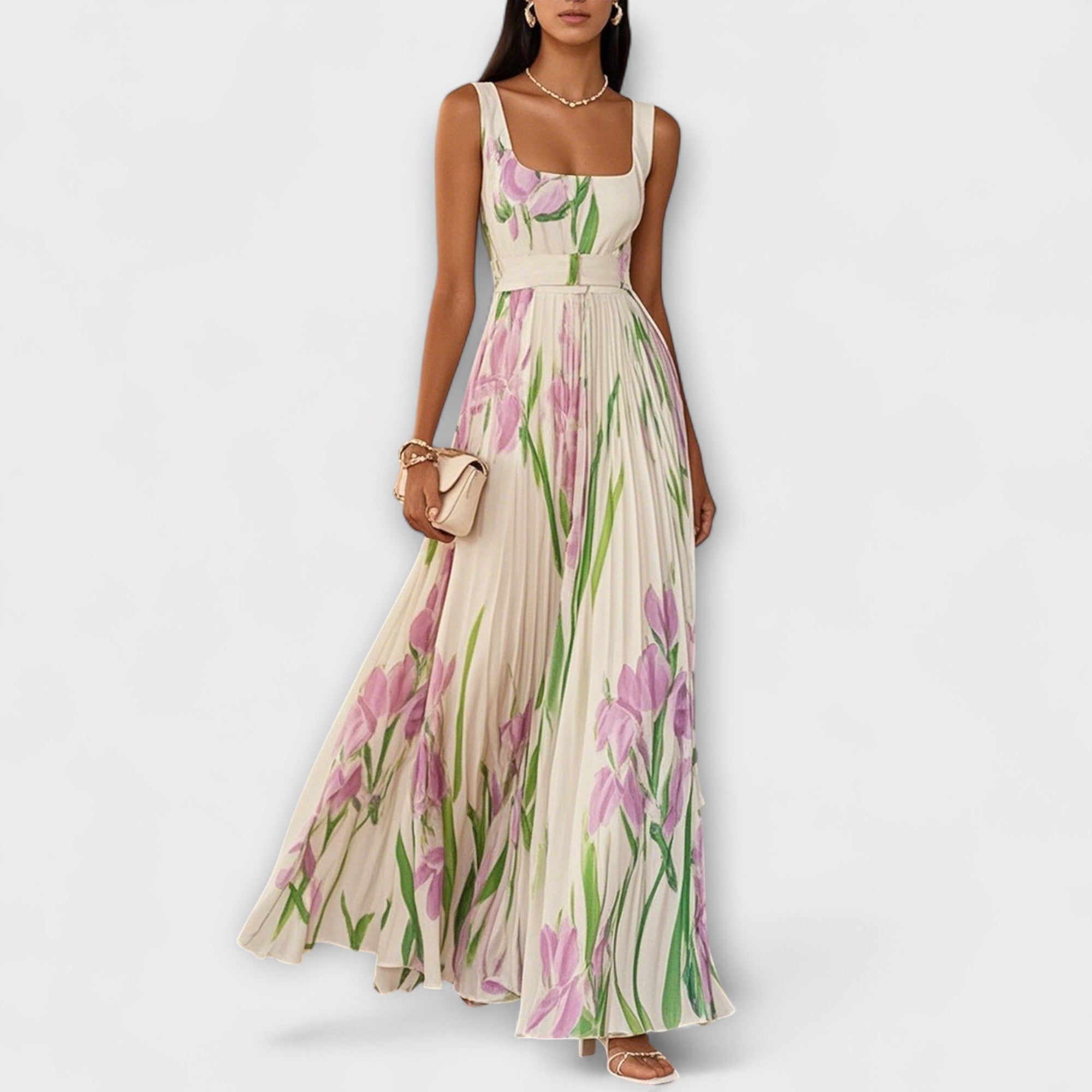 Faldig Blommig Chiffon Maxiklänning