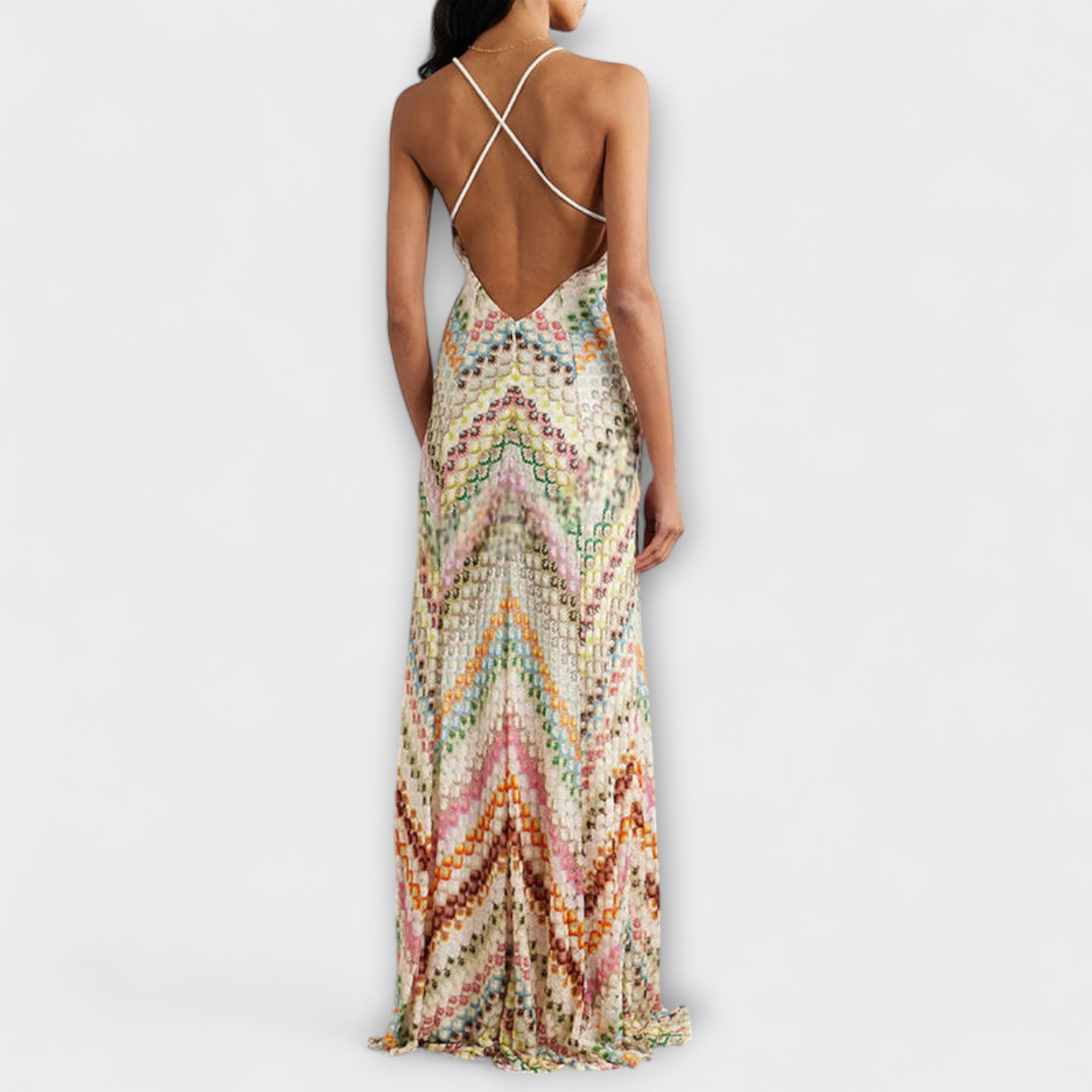 Remi - Missoni Färgglad Houndstooth Mönster Maxi Klänning