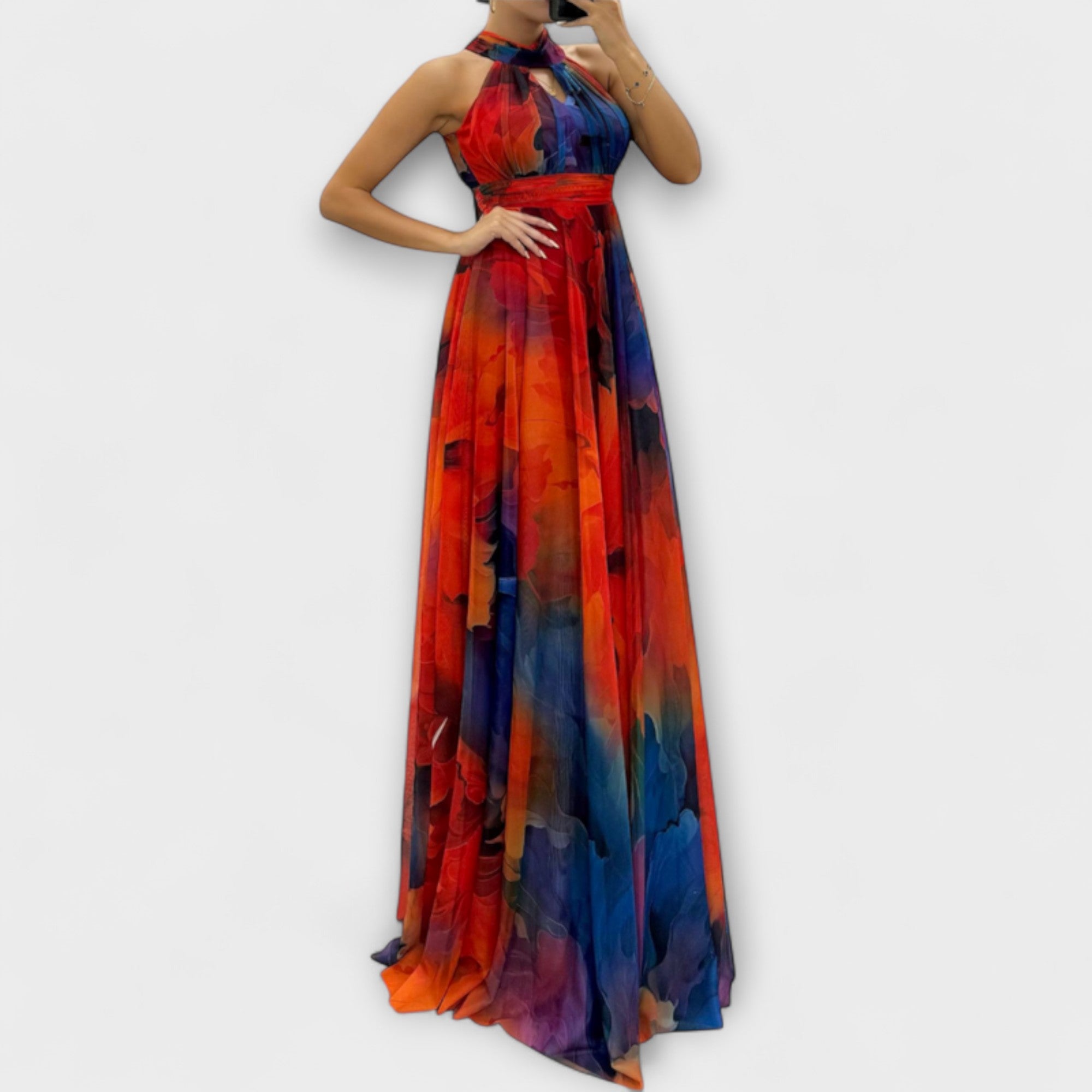 Isalie – Chiffon Maxiklänning med Blommönster