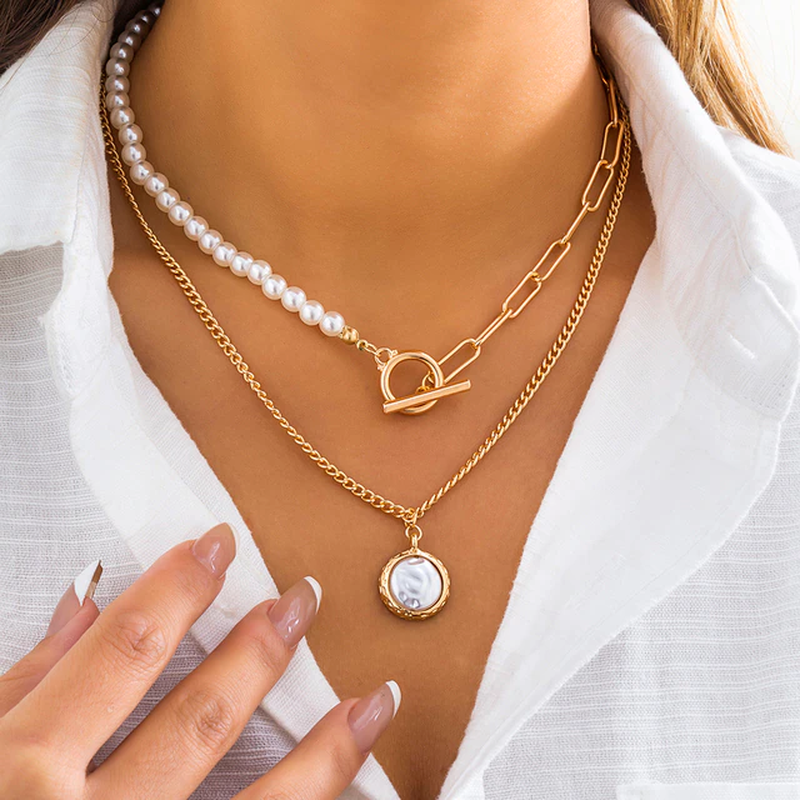 Vintage Pärl Halsband i Flerlagerdesign