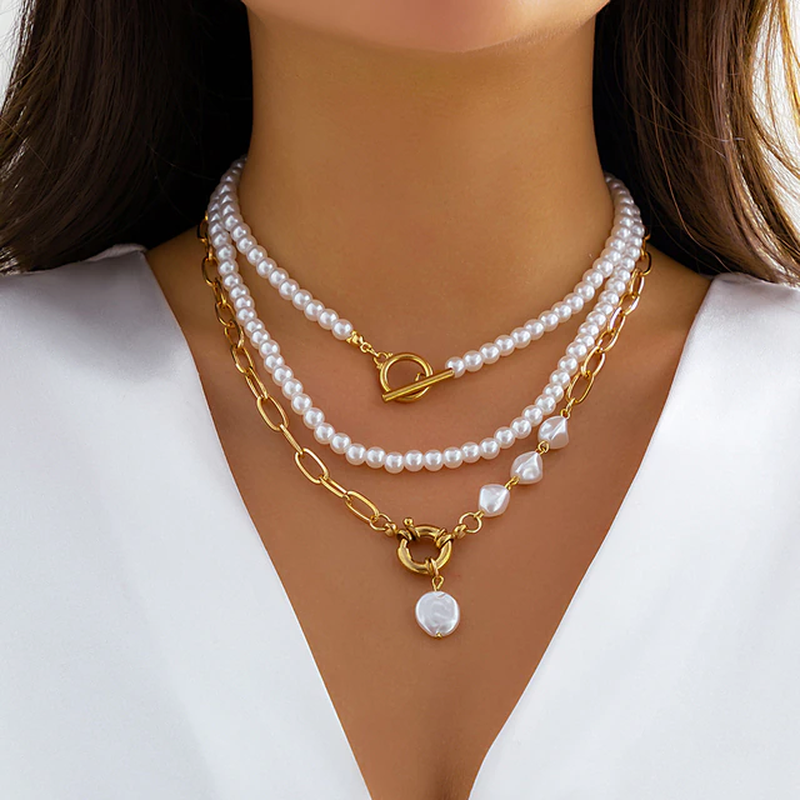 Vintage Pärl Halsband i Flerlagerdesign