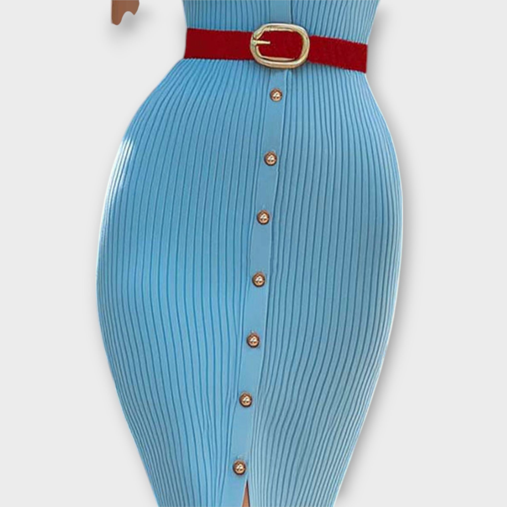 Sina - Chic Baby Blue Ribbad Stickad Klänning