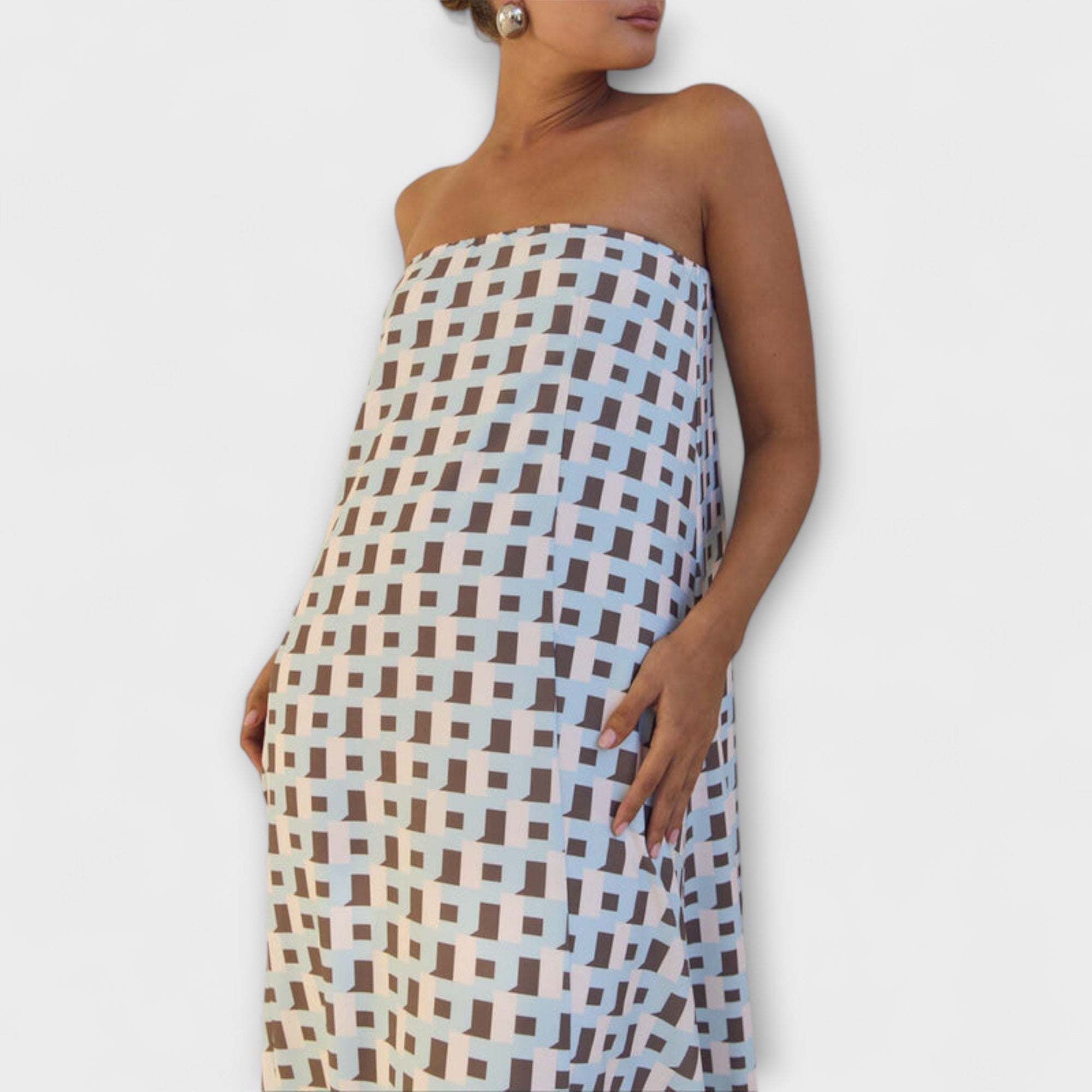 Hazel - Unik Geometrisk Off-Shoulder Maxi Klänning