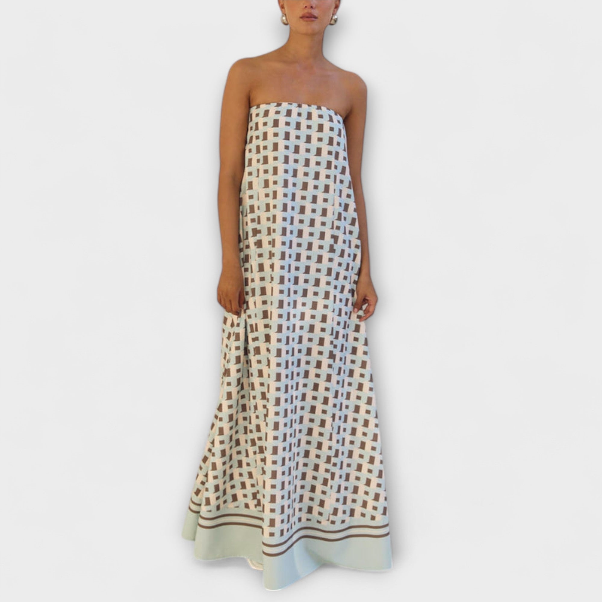Hazel - Unik Geometrisk Off-Shoulder Maxi Klänning