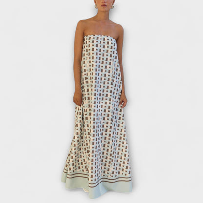 Hazel - Unik Geometrisk Off-Shoulder Maxi Klänning