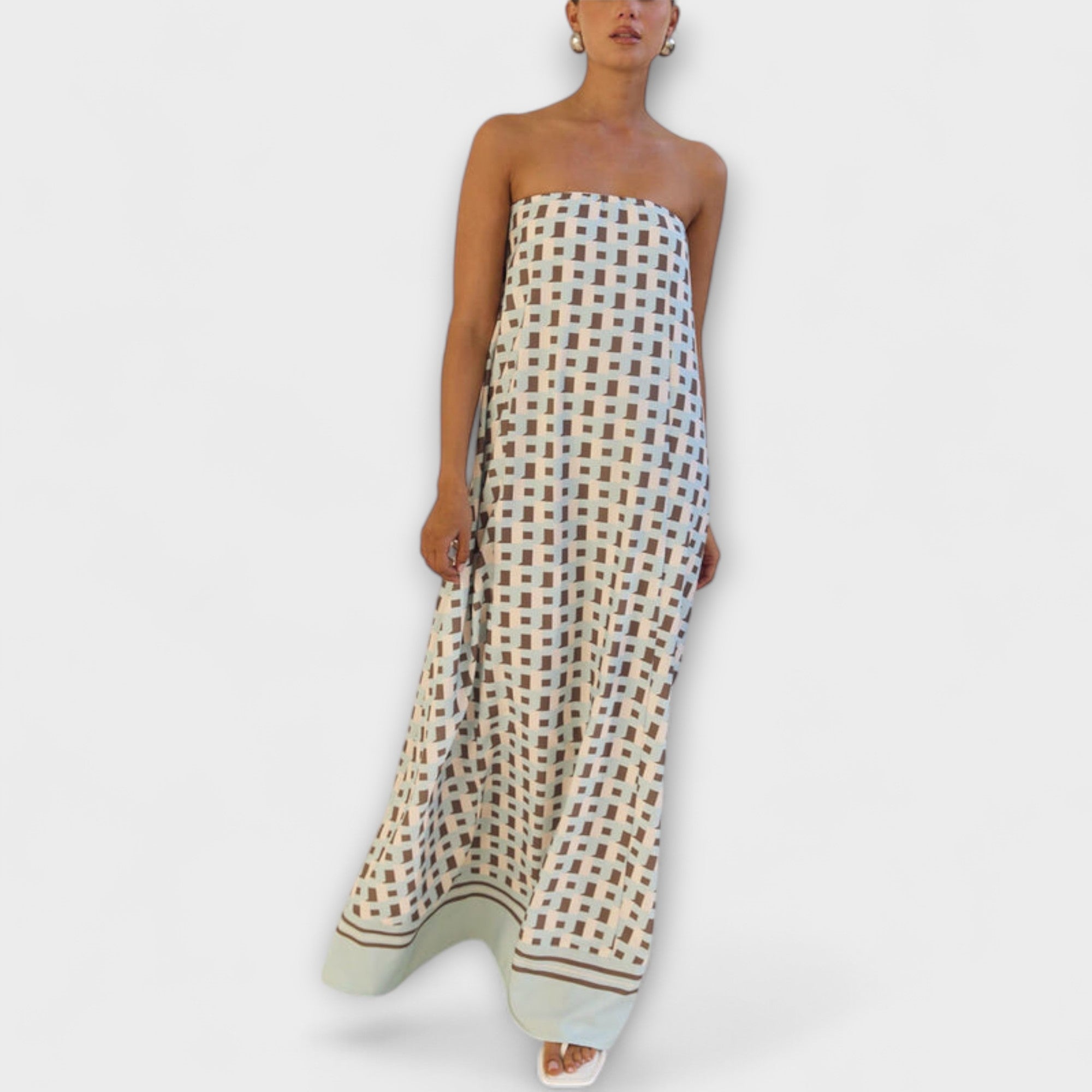 Hazel - Unik Geometrisk Off-Shoulder Maxi Klänning