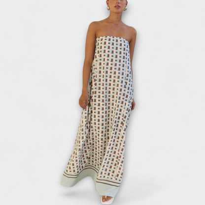 Hazel - Unik Geometrisk Off-Shoulder Maxi Klänning