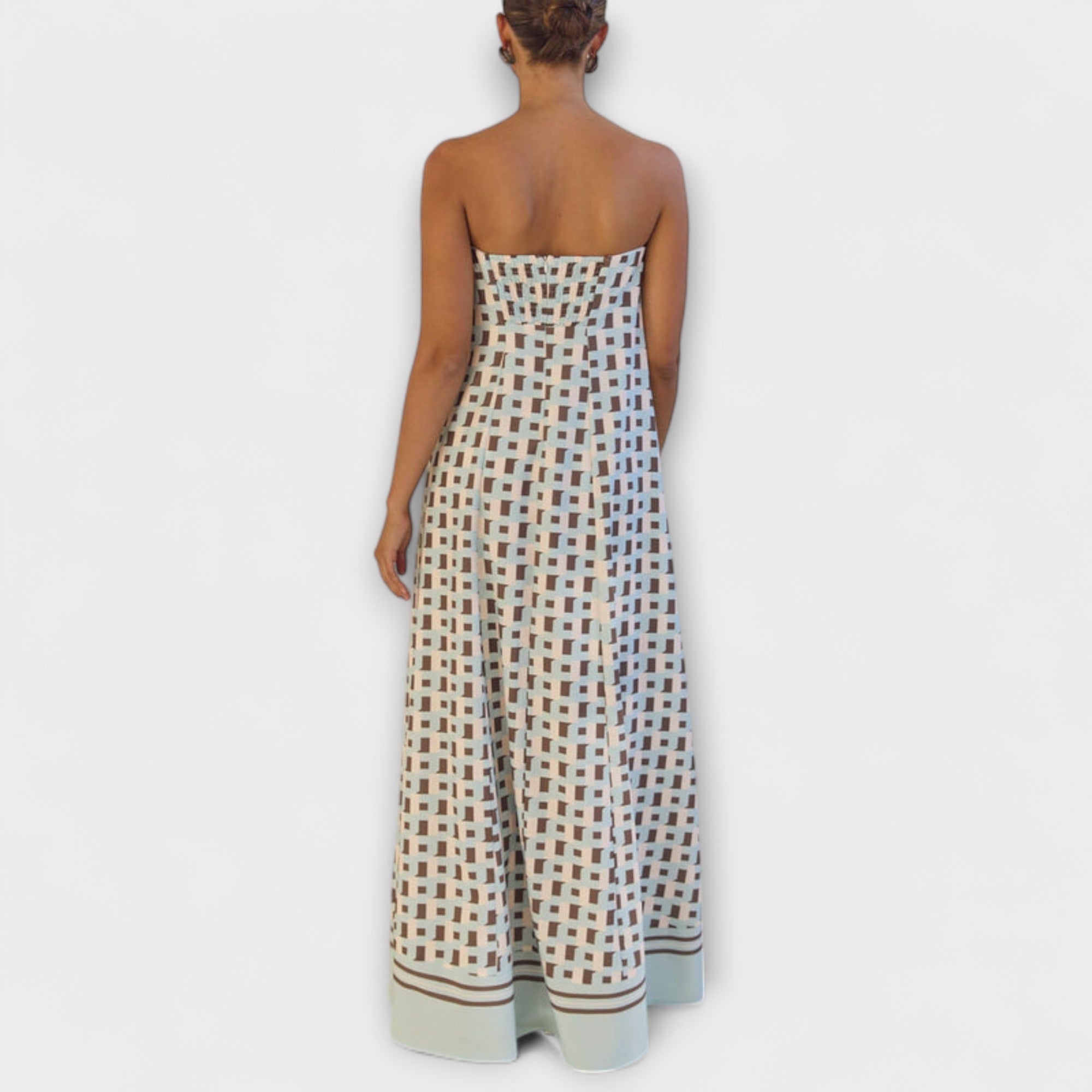 Hazel - Unik Geometrisk Off-Shoulder Maxi Klänning
