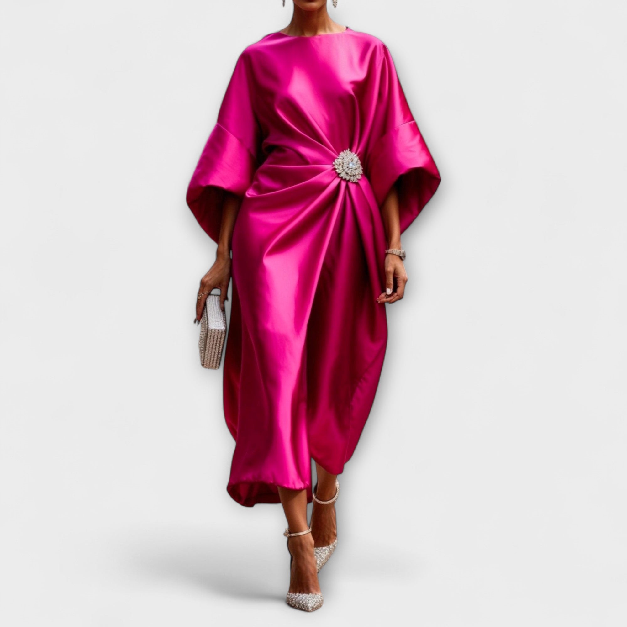 Luxe Shimmer Satin Lång Klänning