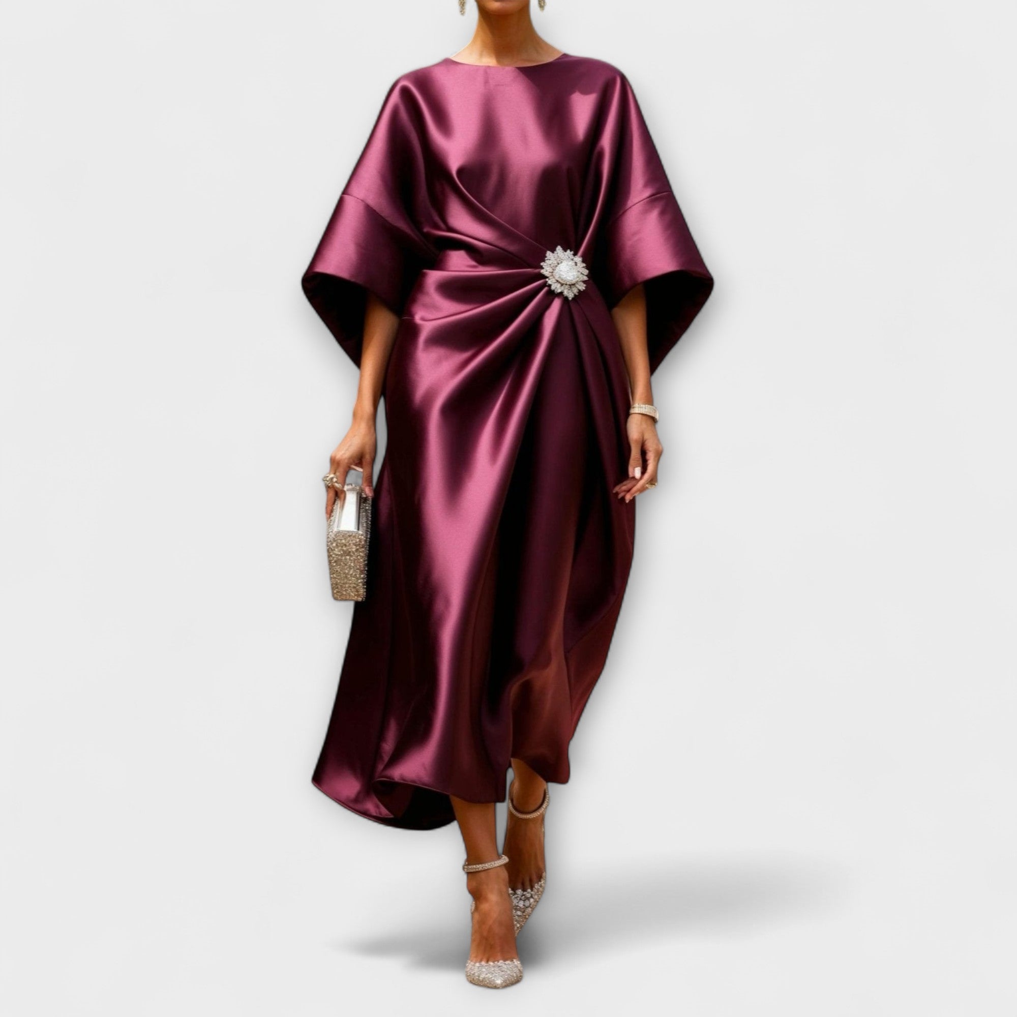 Luxe Shimmer Satin Lång Klänning