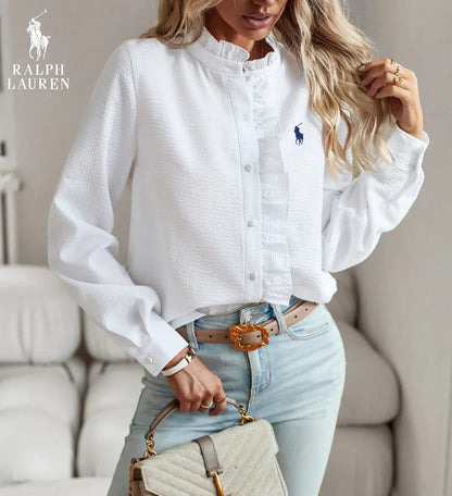 R. Lauren Ruffled Button-Up Shirt – Mjuk Texturerad Passform