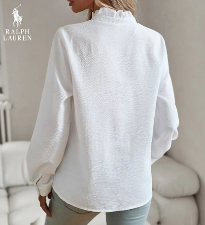 R. Lauren Ruffled Button-Up Shirt – Mjuk Texturerad Passform