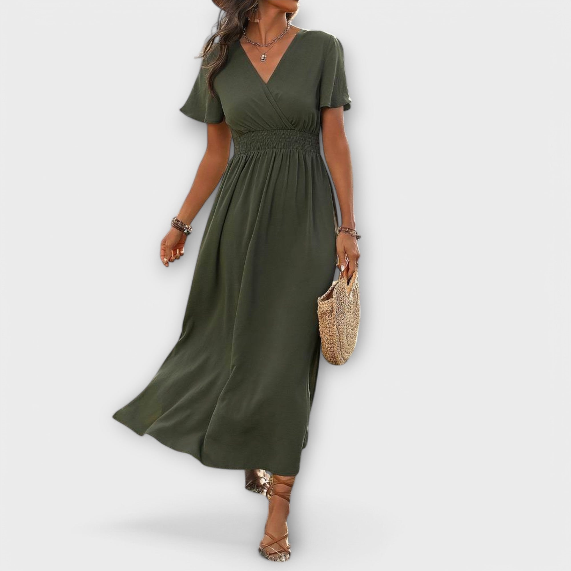 Heather - Elegant Boho Klänning med V-ringning och Långa Ärmar