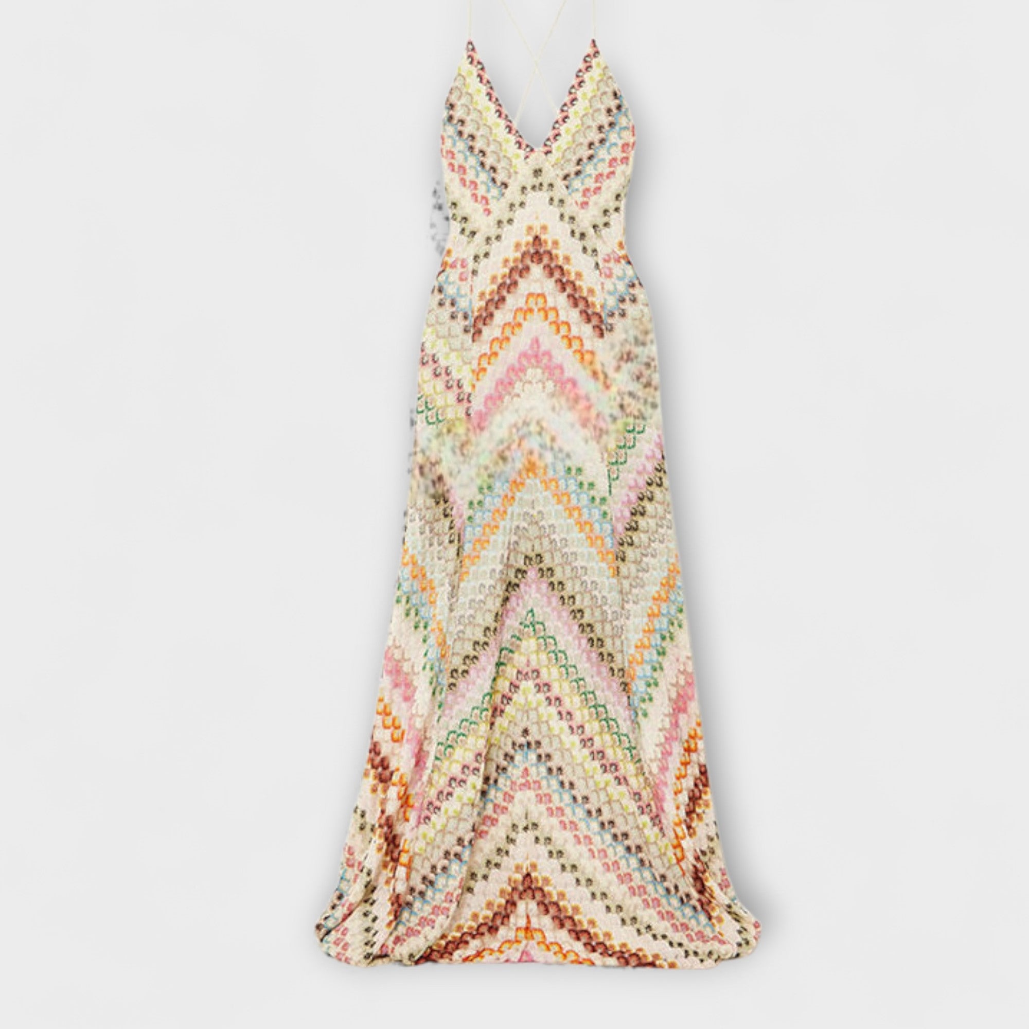 Remi - Missoni Färgglad Houndstooth Mönster Maxi Klänning