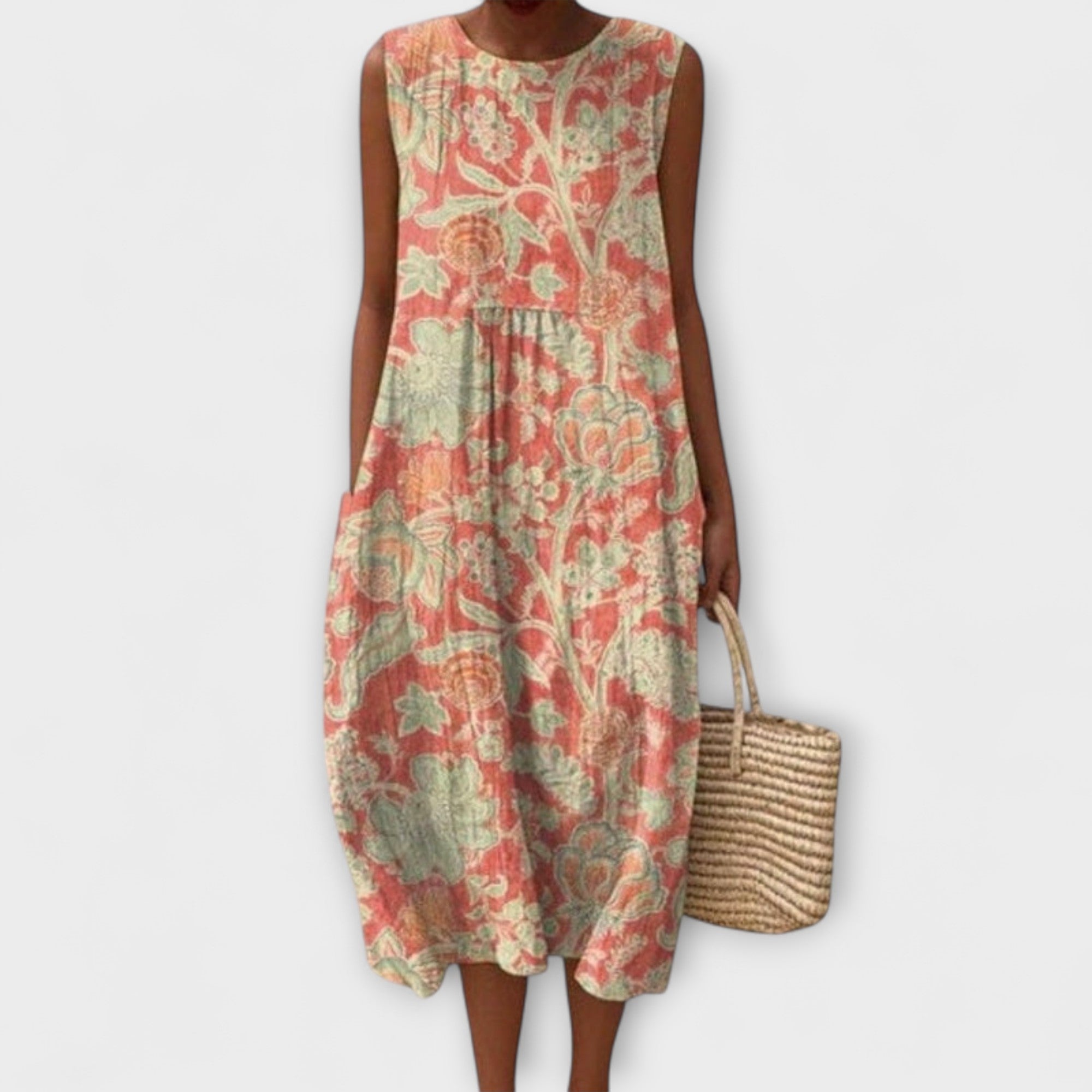 Thaleia – Midi Klänning i Blommig Vintage Design