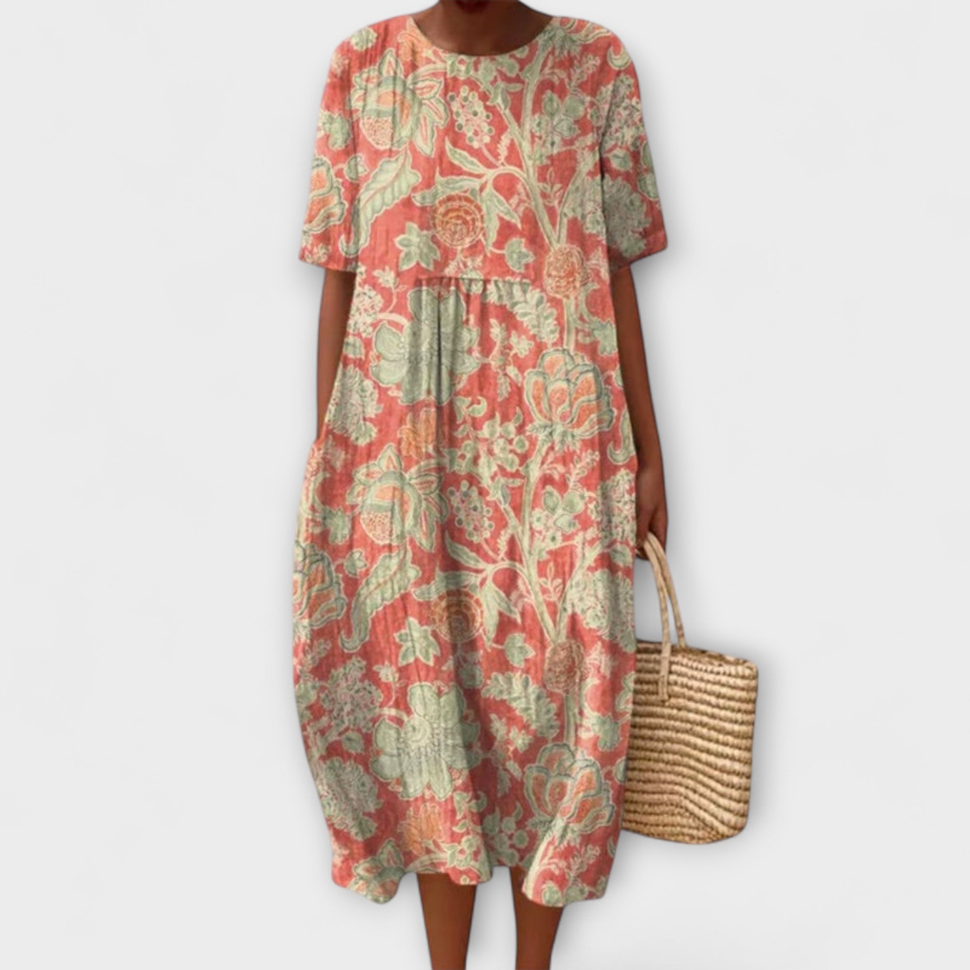 Thaleia – Midi Klänning i Blommig Vintage Design