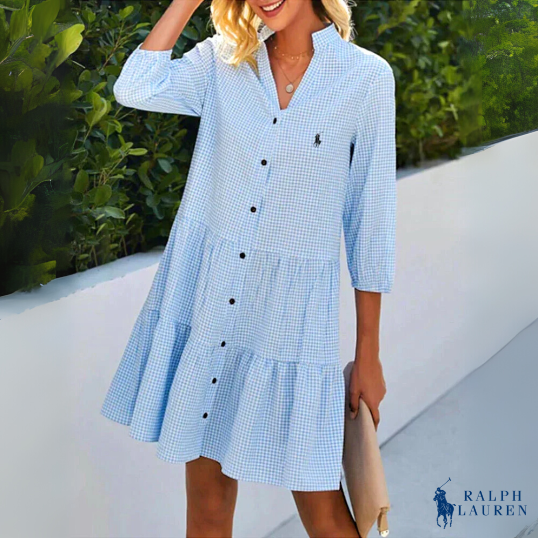 Sommarklänning Gingham V-ringad Knappklänning av R. Lauren