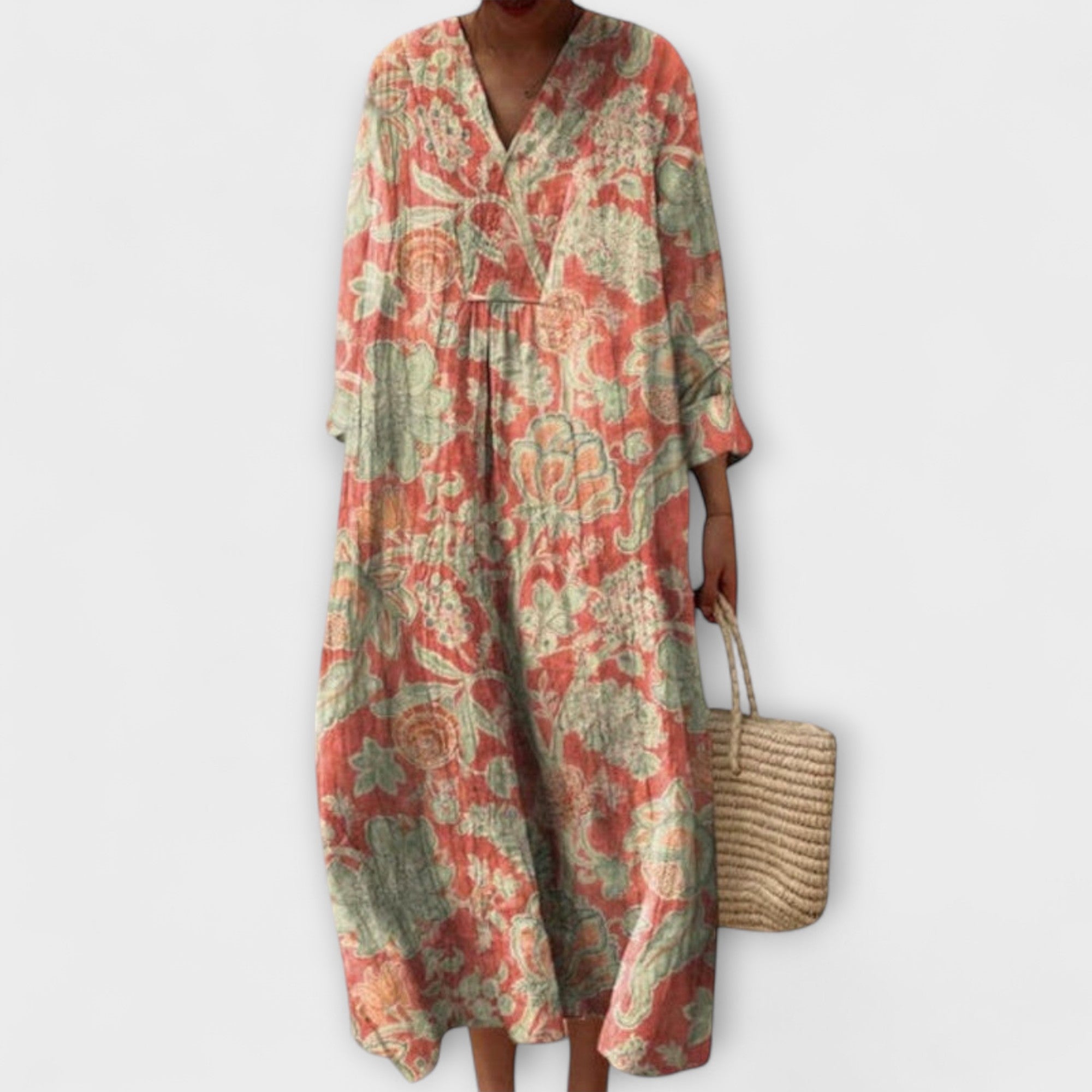 Thaleia – Midi Klänning i Blommig Vintage Design