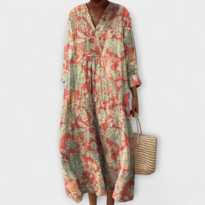 Thaleia – Midi Klänning i Blommig Vintage Design