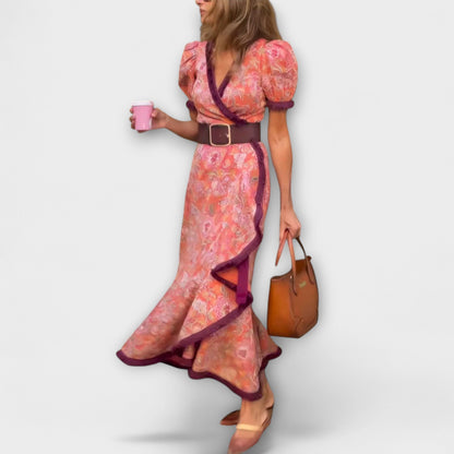 Elegant Rosa Maxiklänning med Korta Ärmar