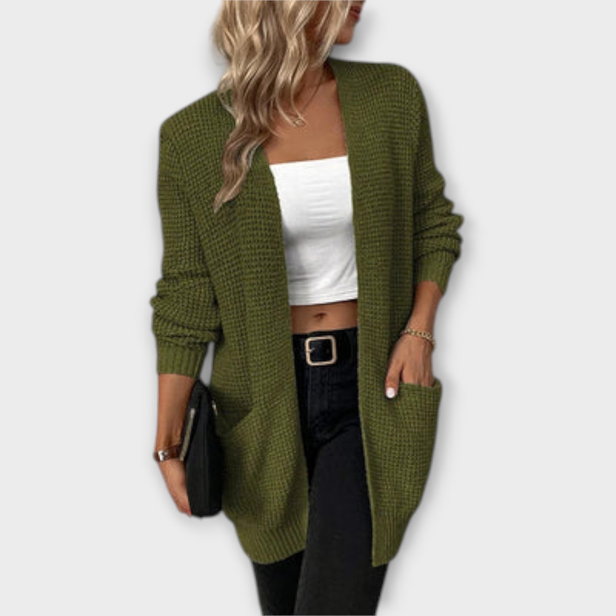 Nancy - Avslappnad Stickad Cardigan med Fickor